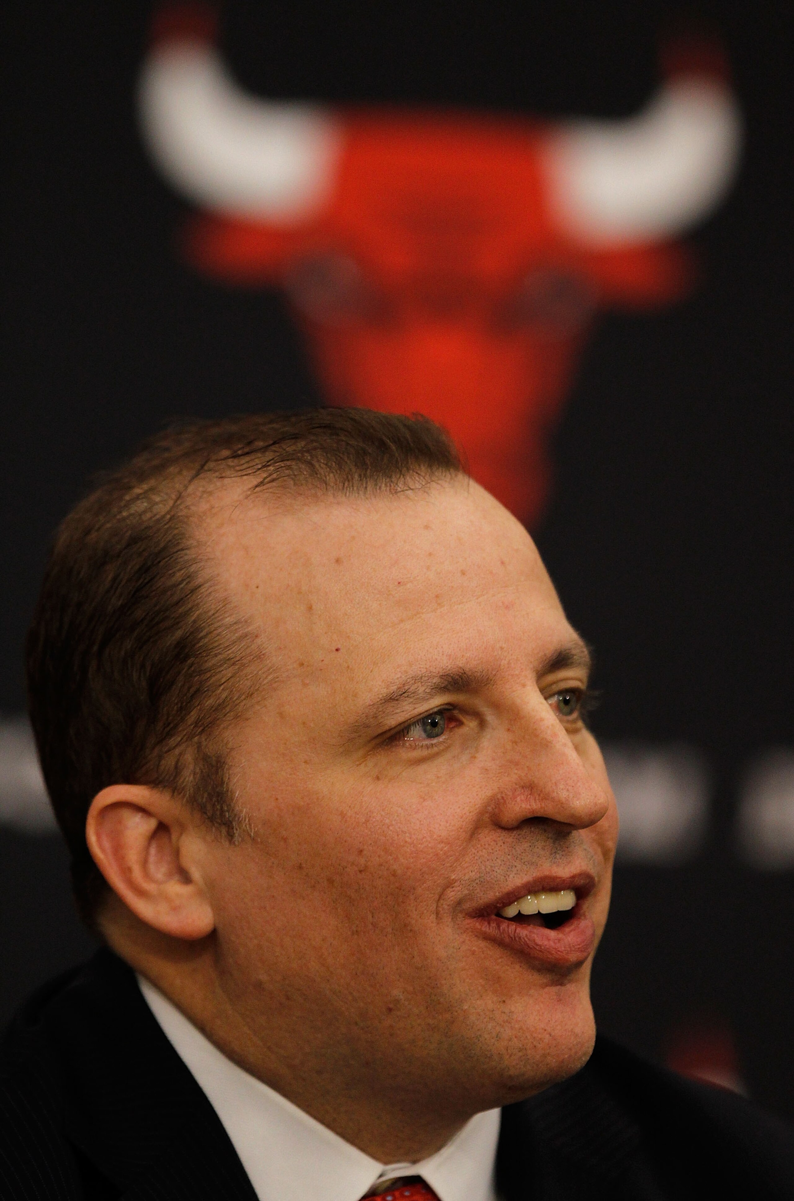 DEERFIELD, IL - JUNE 23: Tom Thibodeau, the new head coach of the Chicago Bulls, speaks during a press conference at the Berto Center practice facility on June 23, 2010 in Deerfield, Illinois. NOTE TO USER: User expressly acknowledges and agrees that, by 