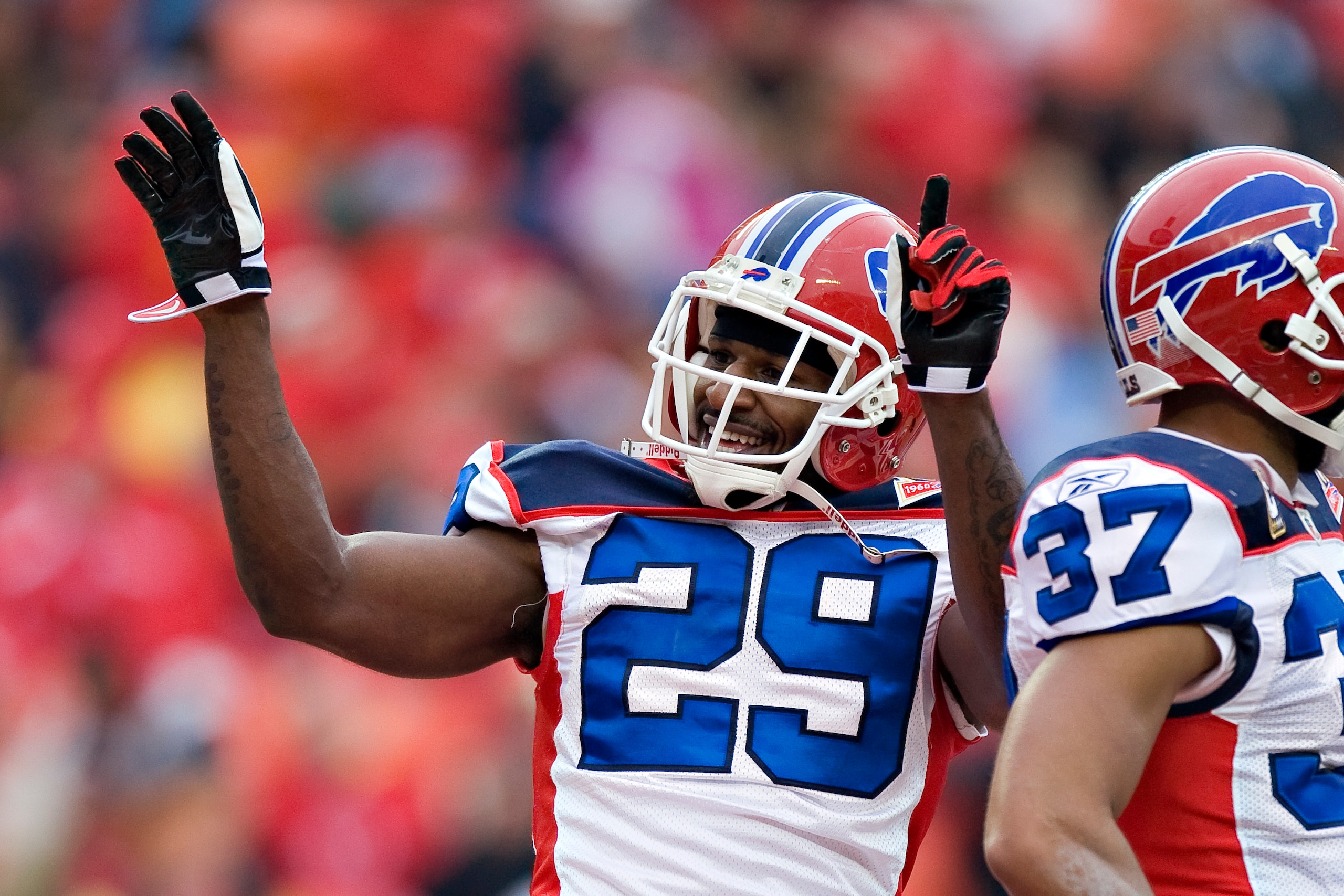 KANSAS CITY, MO - DECEMBER 13: Defensive back Drayton Florence #29 of the Buffalo Bills gets the crowd singing during NFL game action against the Kansas City Chiefs at Arrowhead Stadium on December 13, 2009 in Kansas City, Missouri. (Photo by Wesley Hitt KANSAS CITY, MO - DECEMBER 13: Defensive back Drayton Florence #29 of the Buffalo Bills gets the crowd singing during NFL game action against the Kansas City Chiefs at Arrowhead Stadium on December 13, 2009 in Kansas City, Missouri. (Photo by Wesley Hitt