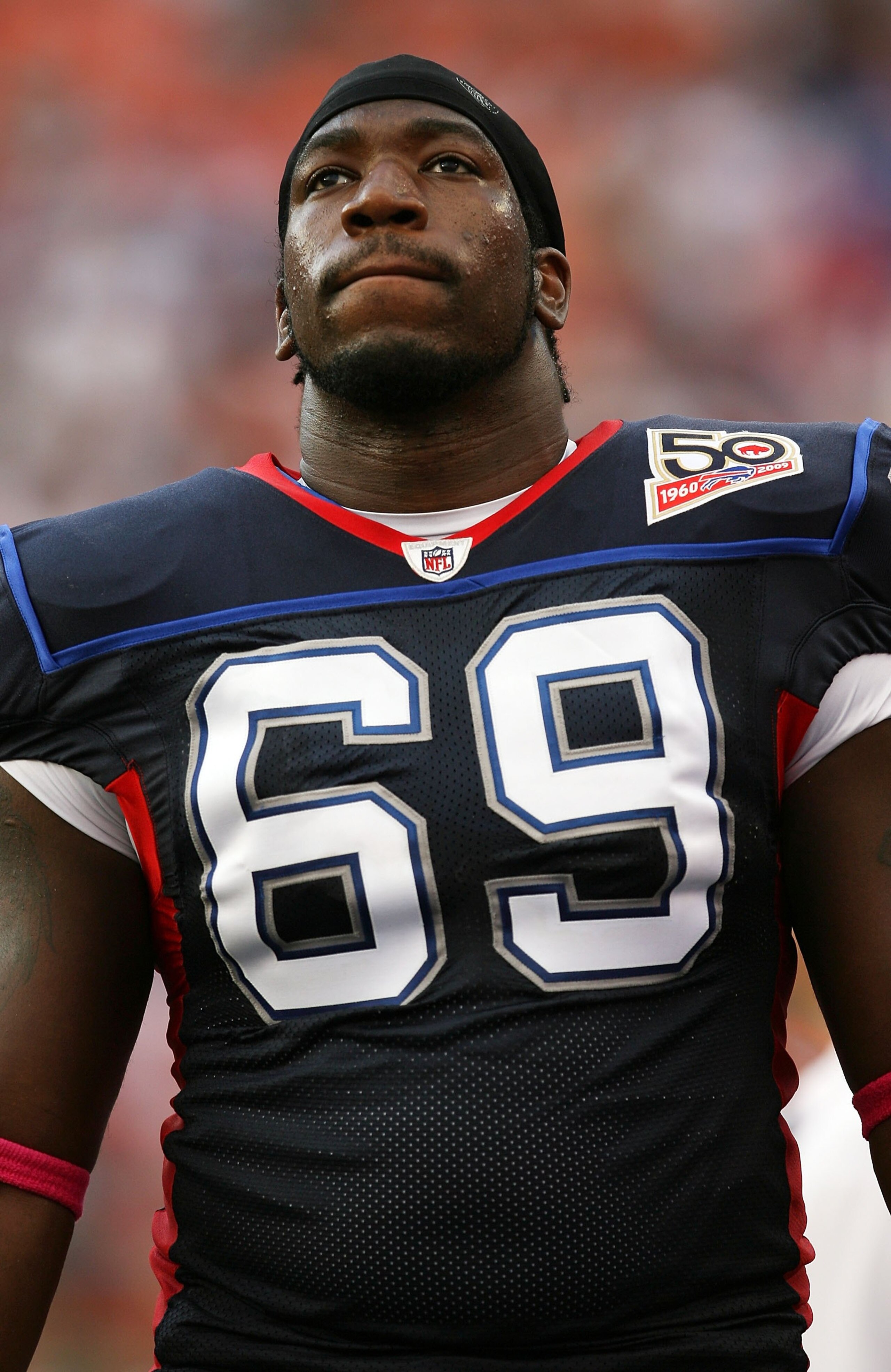 MIAMI - OCTOBER 04: Offensive lineman Jamon Meredith #69 of the Buffalo Bills looks up at the scoreboard late in the game against the Miami Dolphins at Land Shark Stadium on October 4, 2009 in Miami, Florida. The Dolphins defeated the Bills 38-10. (Phot MIAMI - OCTOBER 04: Offensive lineman Jamon Meredith #69 of the Buffalo Bills looks up at the scoreboard late in the game against the Miami Dolphins at Land Shark Stadium on October 4, 2009 in Miami, Florida. The Dolphins defeated the Bills 38-10. (Phot
