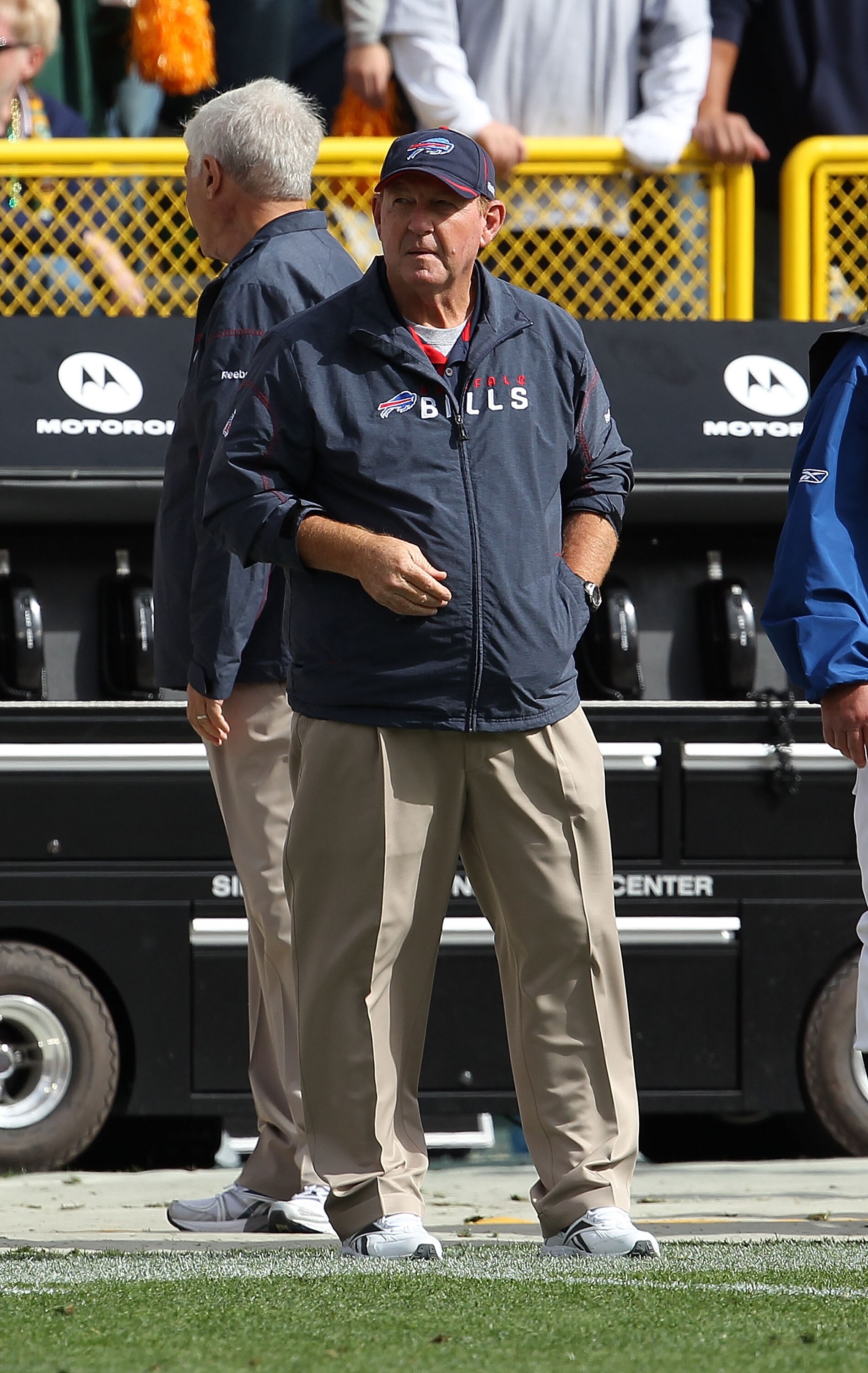 GREEN BAY, WI - SEPTEMBER 19: Head coach Chan Gailey of the Buffalo Bills watches as his team takes on the Green Bay Packers at Lambeau Field on September 19, 2010 in Green Bay, Wisconsin. The Packers defeated the Bills 34-7. (Photo by Jonathan Daniel/Get