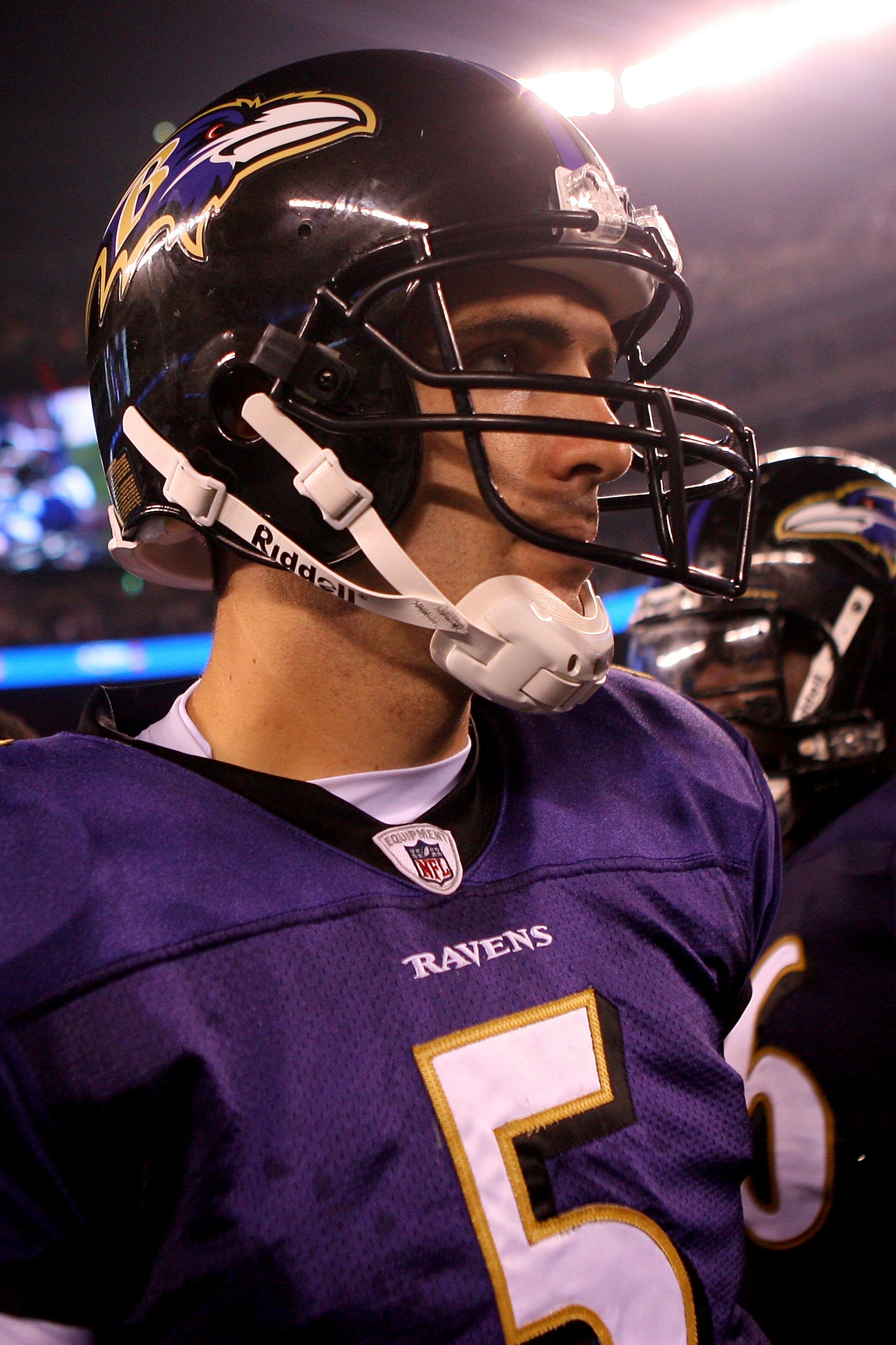 EAST RUTHERFORD, NJ - SEPTEMBER 13:  Joe Flacco #5 of the Baltimore Ravens walks off the field after defeating the New York Jets during their home opener at the New Meadowlands Stadium on September 13, 2010 in East Rutherford, New Jersey.  (Photo by Andre