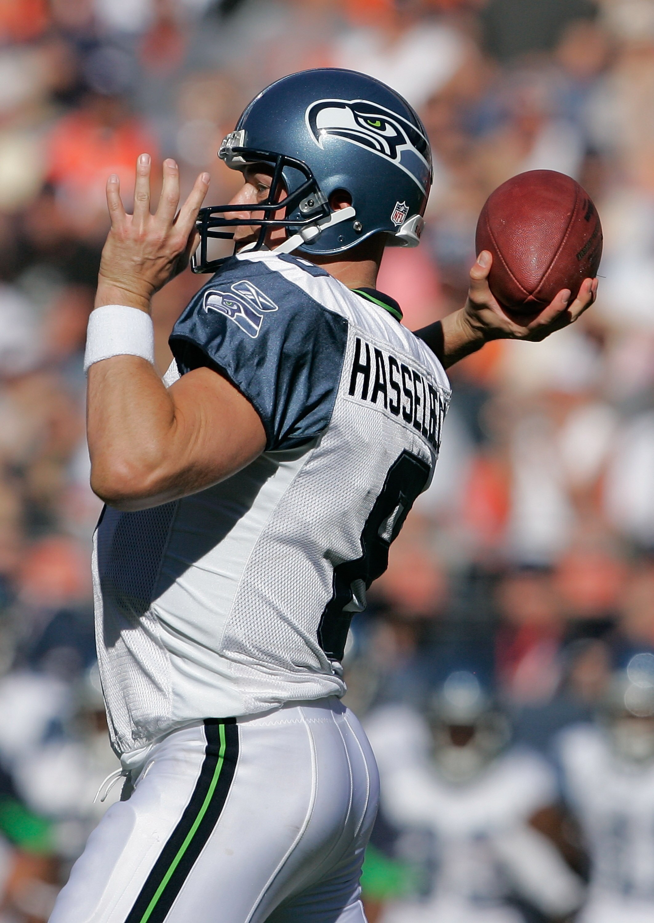 DENVER - SEPTEMBER 19:  Quarterback Matt Hasselbeck #8 of the Seattle Seahawks makes a pass against the Denver Broncos during NFL action at INVESCO Field at Mile High on September 19, 2010 in Denver, Colorado.  (Photo by Justin Edmonds/Getty Images)