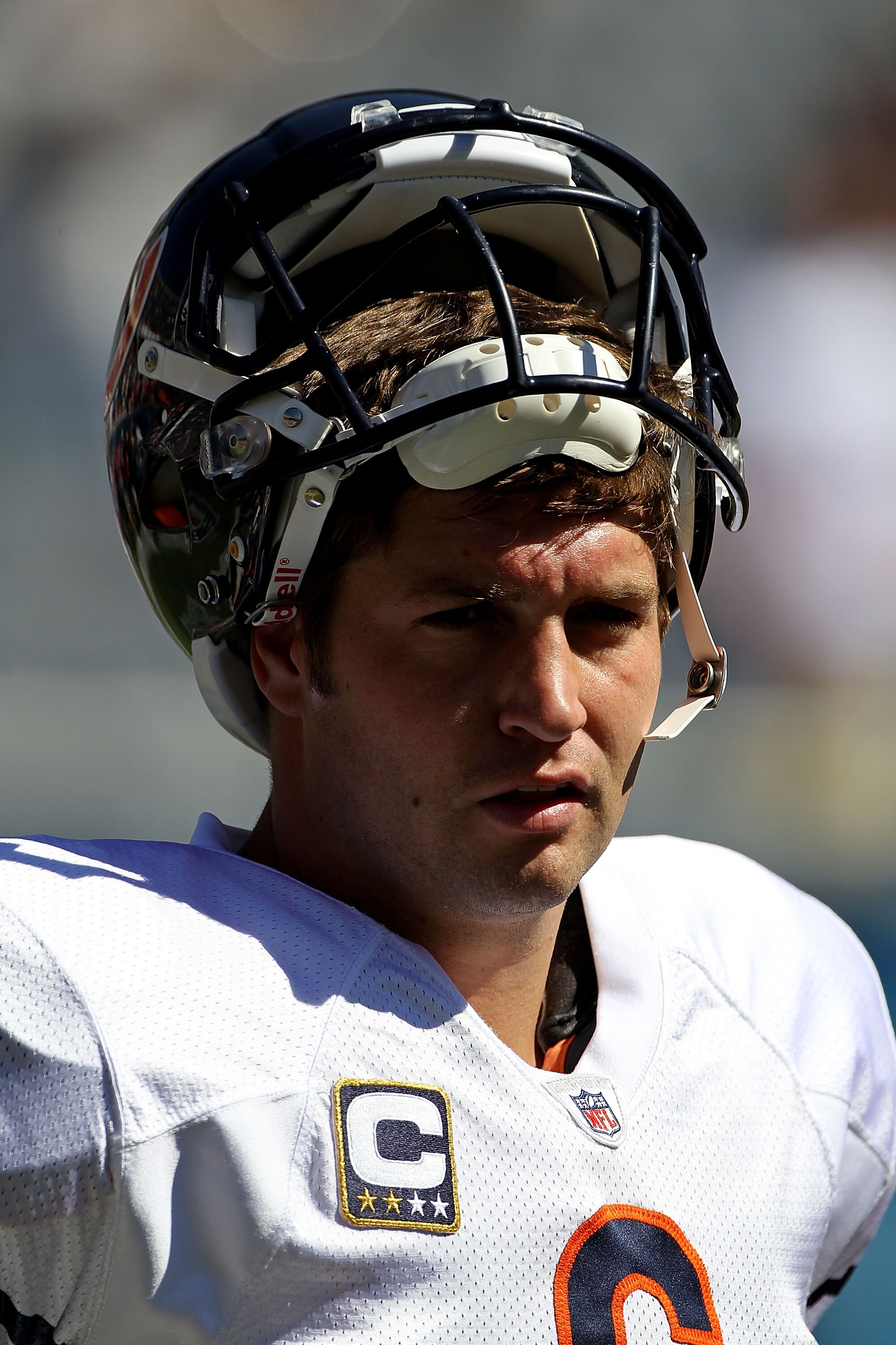 CHICAGO - SEPTEMBER 12: Jay Cutler #6 of the Chicago Bears participates in warm-ups before the NFL season opening game against the Detroit Lions at Soldier Field on September 12, 2010 in Chicago, Illinois. The Bears defeated the Lions 19-14. (Photo by Jo CHICAGO - SEPTEMBER 12: Jay Cutler #6 of the Chicago Bears participates in warm-ups before the NFL season opening game against the Detroit Lions at Soldier Field on September 12, 2010 in Chicago, Illinois. The Bears defeated the Lions 19-14. (Photo by Jo