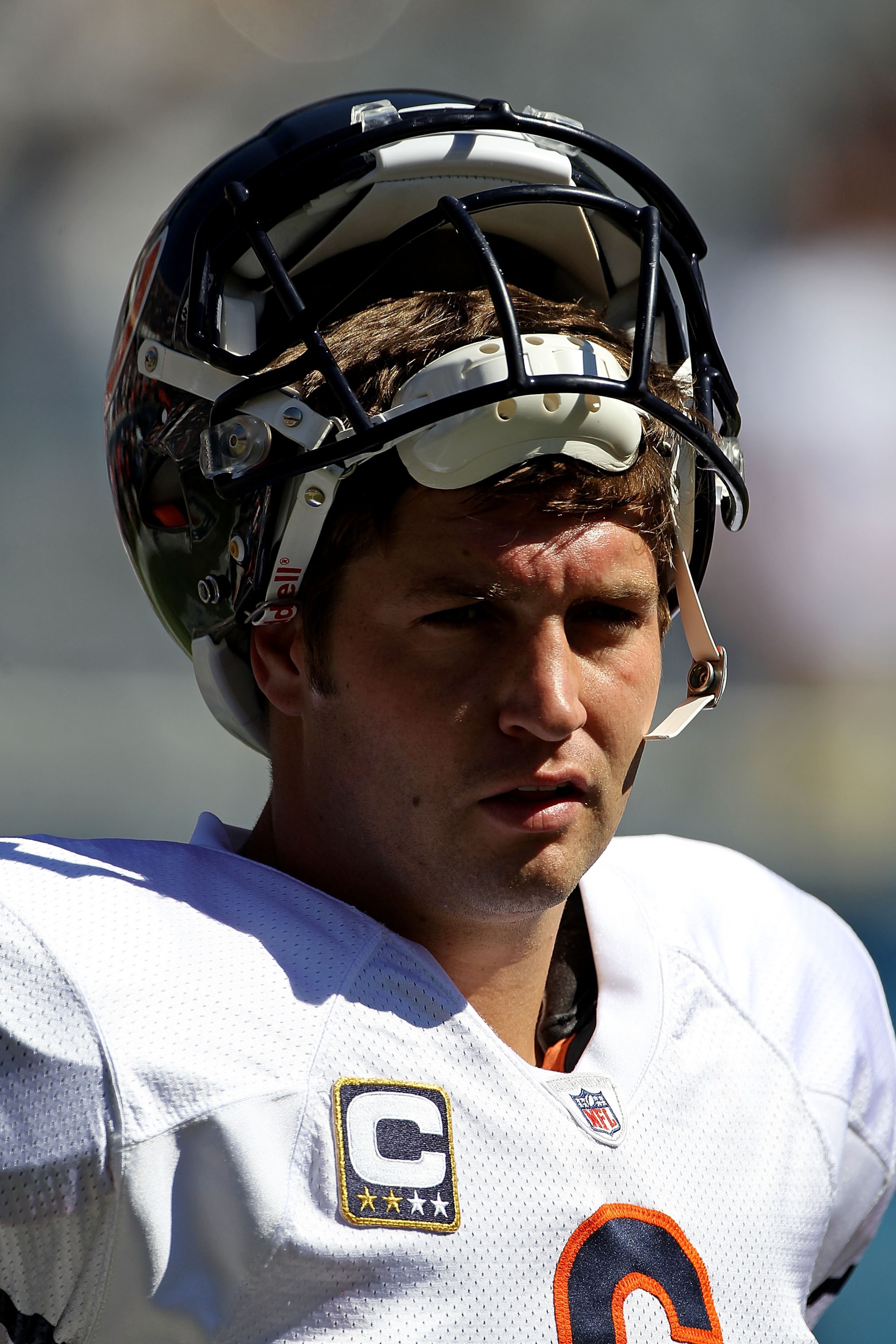 CHICAGO - SEPTEMBER 12:  Jay Cutler #6 of the Chicago Bears participates in warm-ups before the NFL season opening game against the Detroit Lions at Soldier Field on September 12, 2010 in Chicago, Illinois. The Bears defeated the Lions 19-14. (Photo by Jo