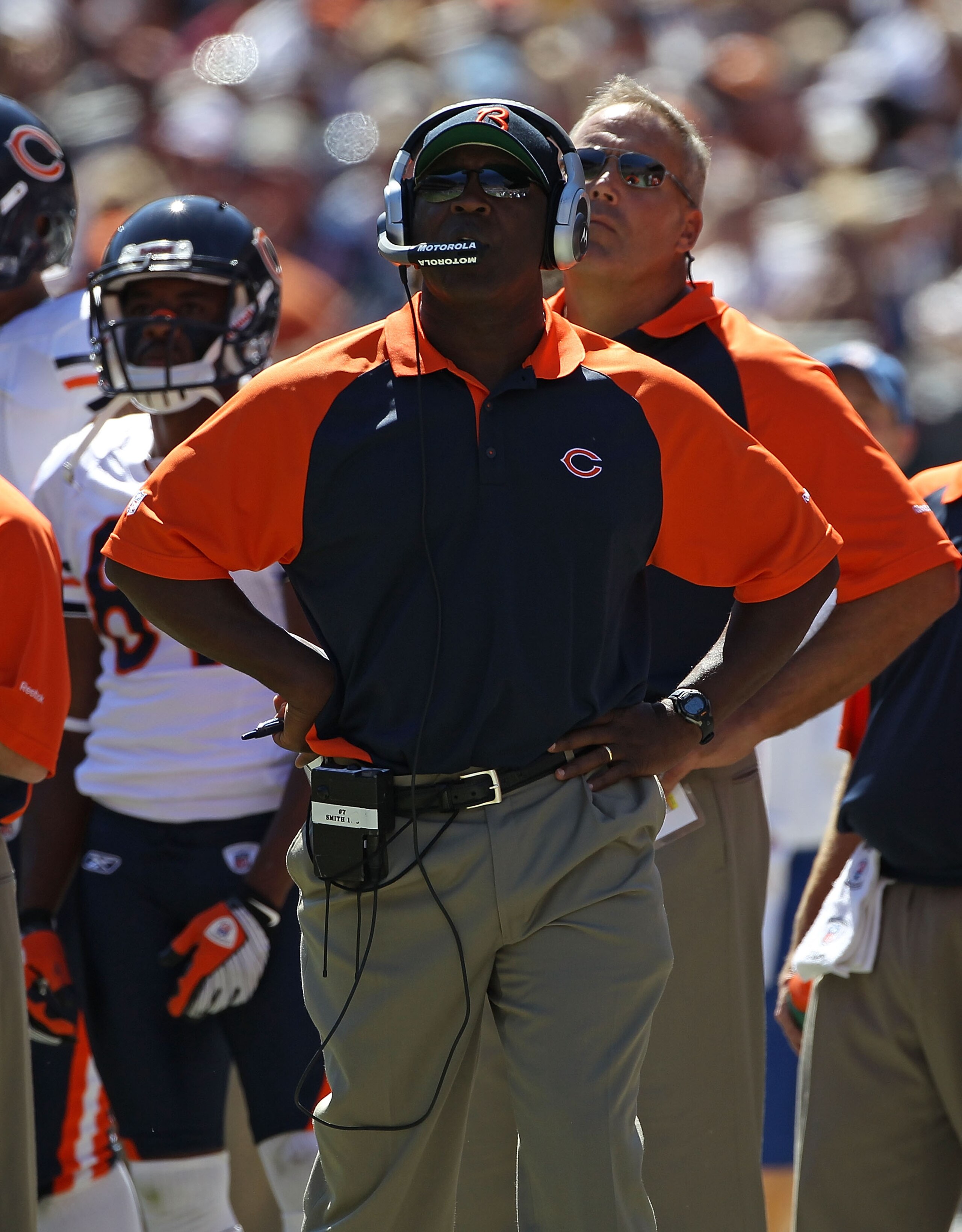 CHICAGO - SEPTEMBER 12: Head coach Lovie Smith of the Chicago Bears watches as his team takes on the Detroit Lions during the NFL season opening game at Soldier Field on September 12, 2010 in Chicago, Illinois. The Bears defeated the Lions 19-14.  (Photo 