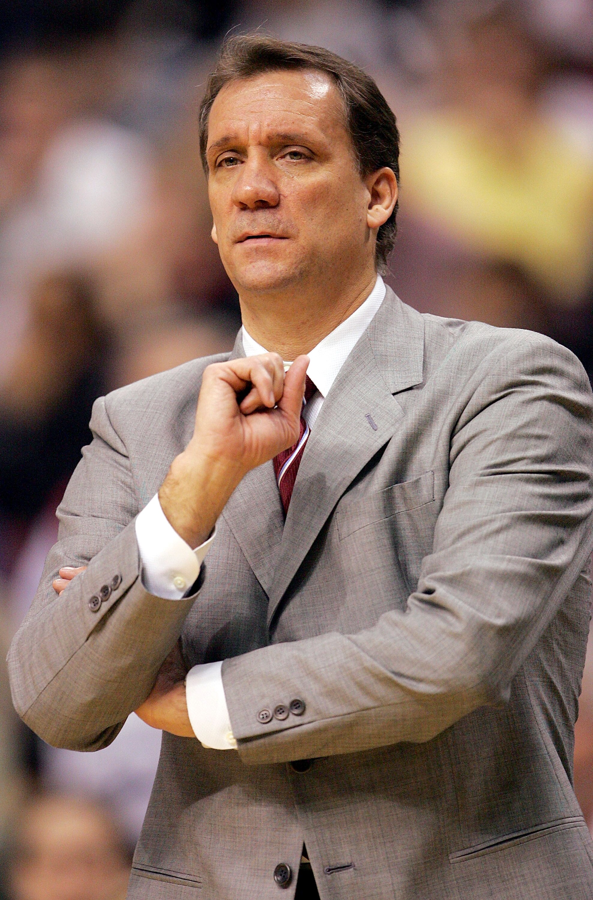 PHILADELPHIA - DECEMBER 8:  Head coach Flip Saunders of the Minnesota Timberwolves looks on during the first half of the game against the Philadelphia 76ers at the Wachovia Center on December 8, 2004 in Philadelphia, Pennsylvania.  NOTE TO USER: User expr