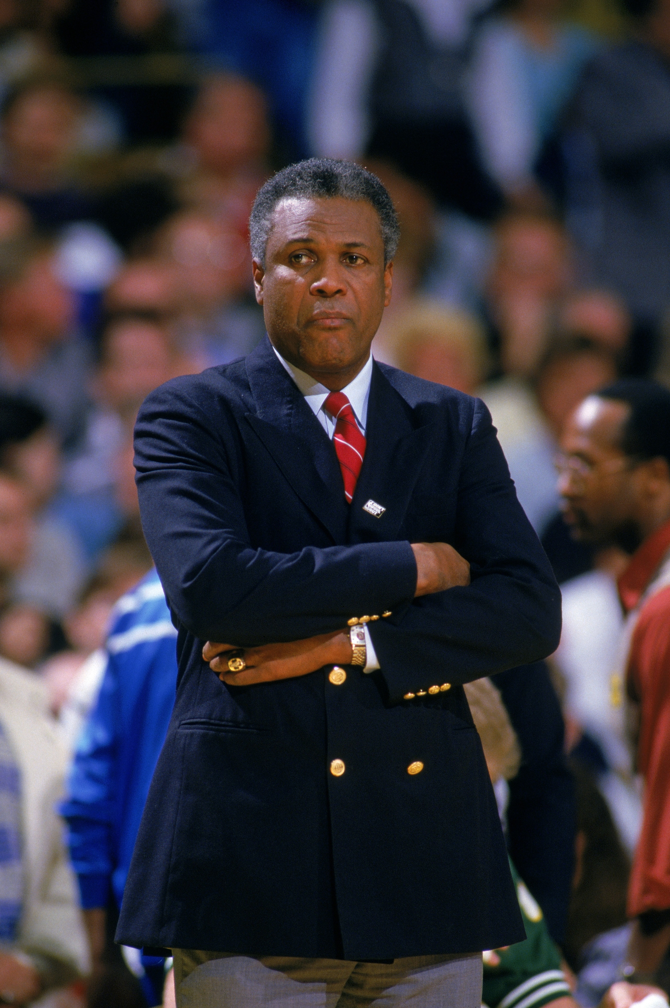 UNDATED:  Head coach K.C. Jones of the Boston Celtics looks on during a NBA season game.  K.C. Jones was the head coach of the Boston Celtics from 1983-1988.  (Photo by Rick Stewart/Getty Images)