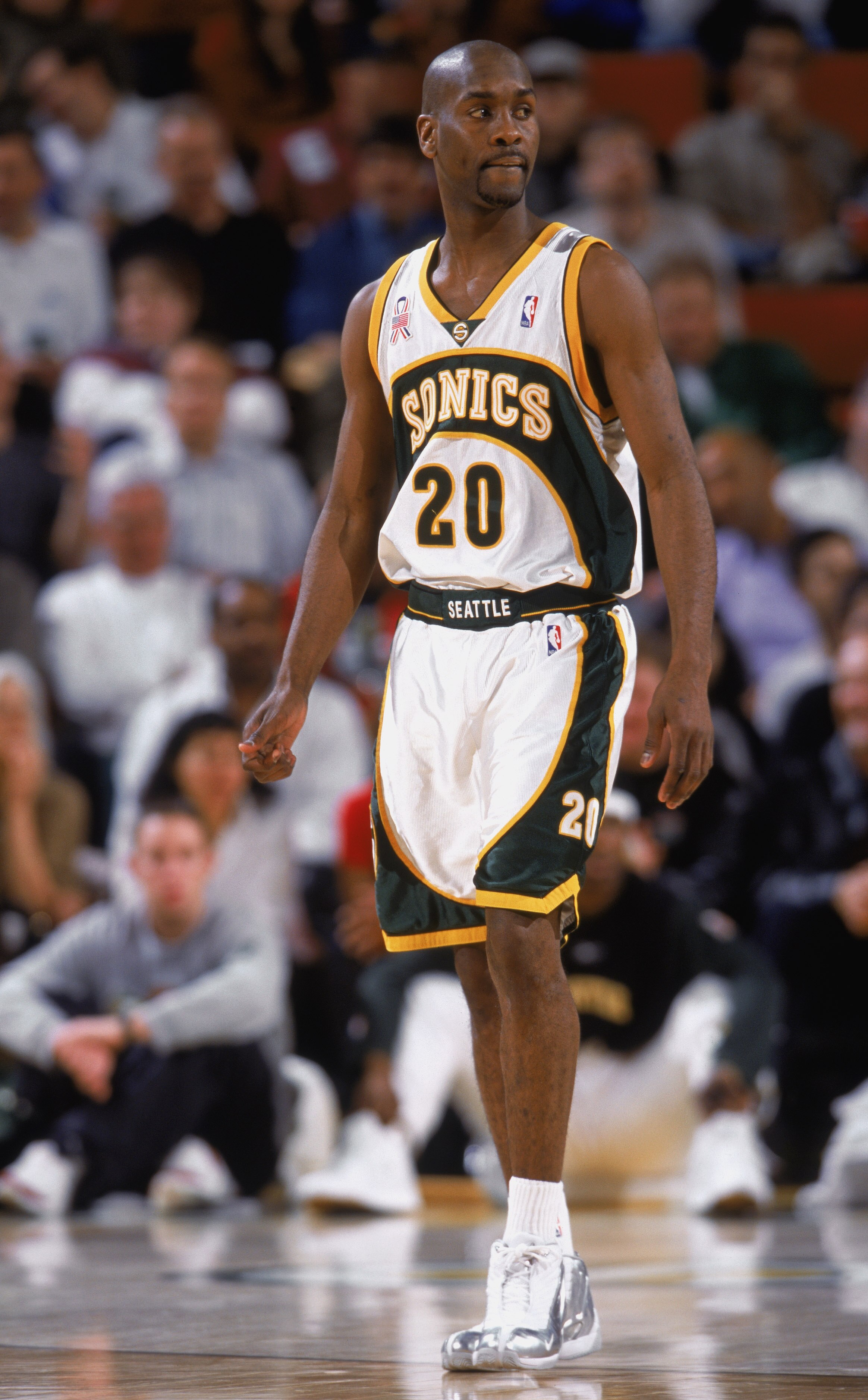 12 Feb 2002:  This is a close up of point guard Gary Payton #20 of the Seattle SuperSonics. The picture was taken during the NBA game against the Dallas Mavericks at the Key Arena in Seattle, Washington. The Mavericks defeated the Sonics 112-106.  NOTE TO