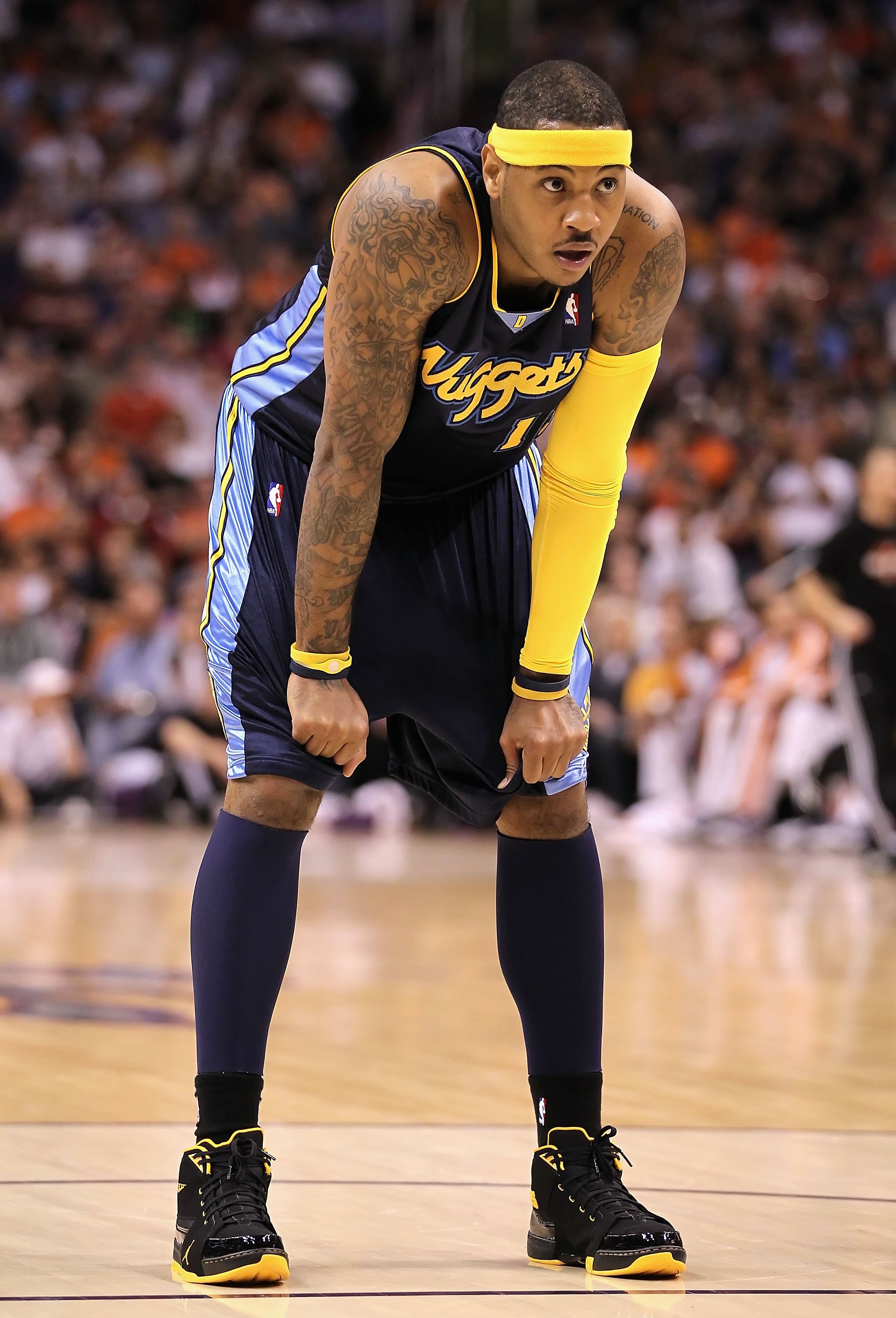 PHOENIX - APRIL 13:  Carmelo Anthony #15 of the Denver Nuggets in action during the NBA game against the Phoenix Suns at US Airways Center on April 13, 2010 in Phoenix, Arizona. The Suns defeated the Nuggets 123-101.  NOTE TO USER: User expressly acknowle