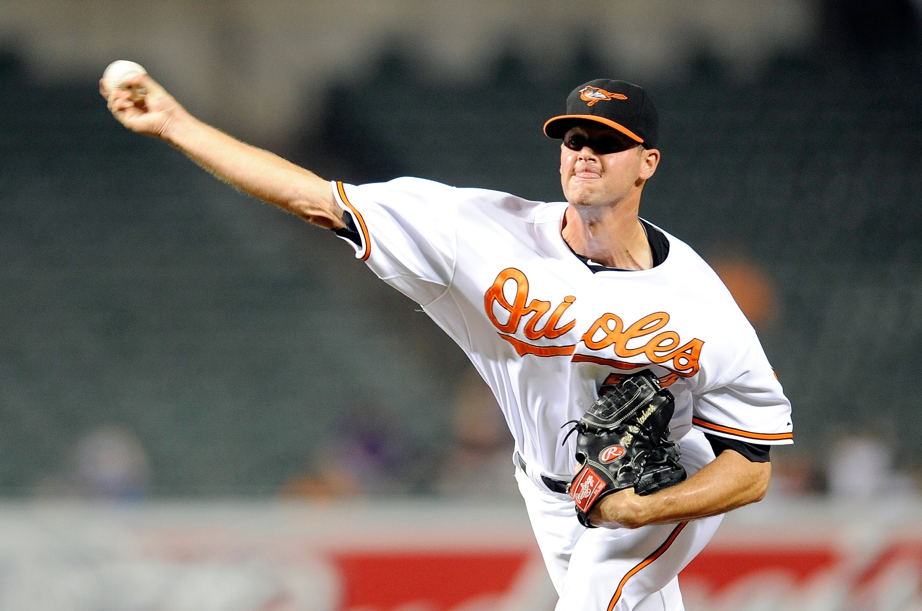 BALTIMORE - SEPTEMBER 13:  Rick VandenHurk #54 of the Baltimore Orioles pitches against the Toronto Blue Jays at Camden Yards on September 13, 2010 in Baltimore, Maryland.  (Photo by Greg Fiume/Getty Images)