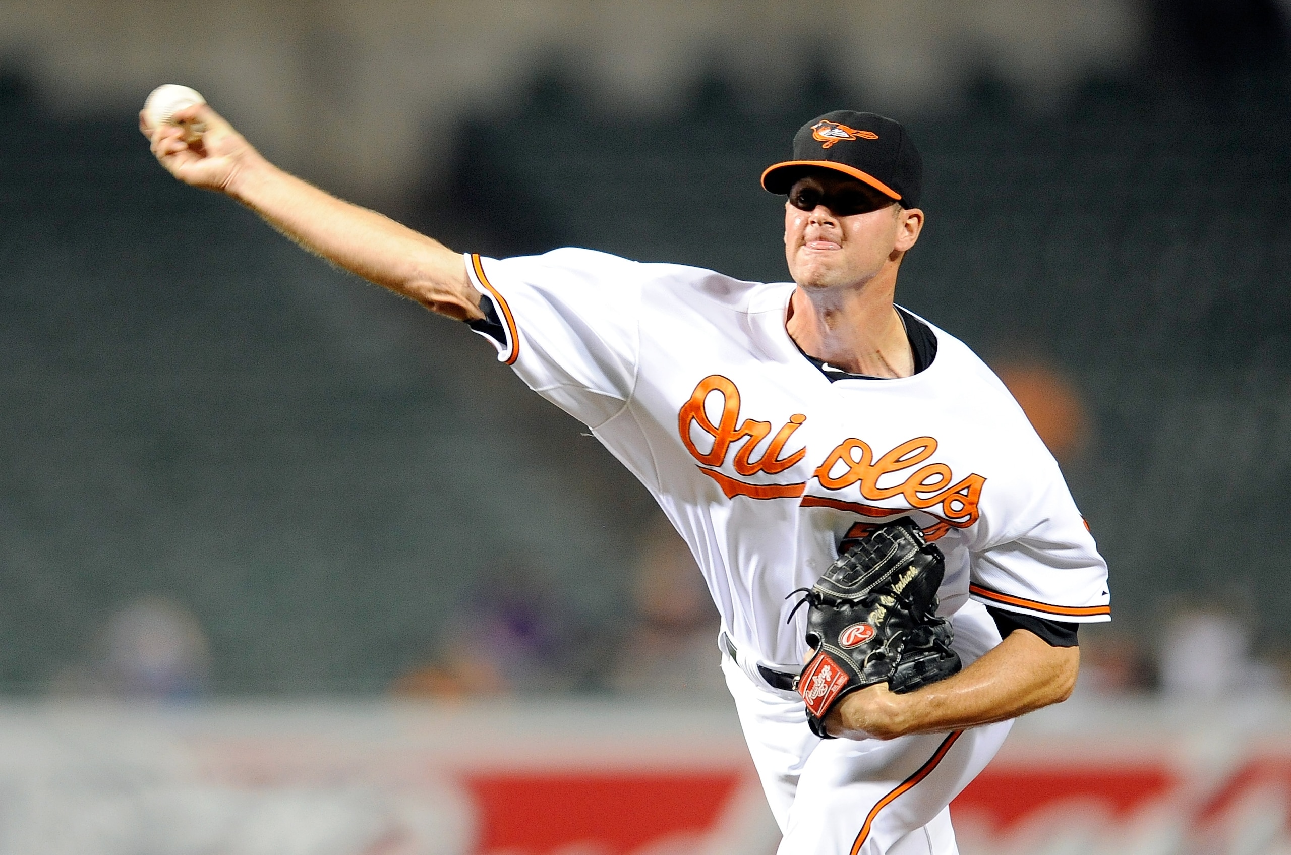 BALTIMORE - SEPTEMBER 13:  Rick VandenHurk #54 of the Baltimore Orioles pitches against the Toronto Blue Jays at Camden Yards on September 13, 2010 in Baltimore, Maryland.  (Photo by Greg Fiume/Getty Images)