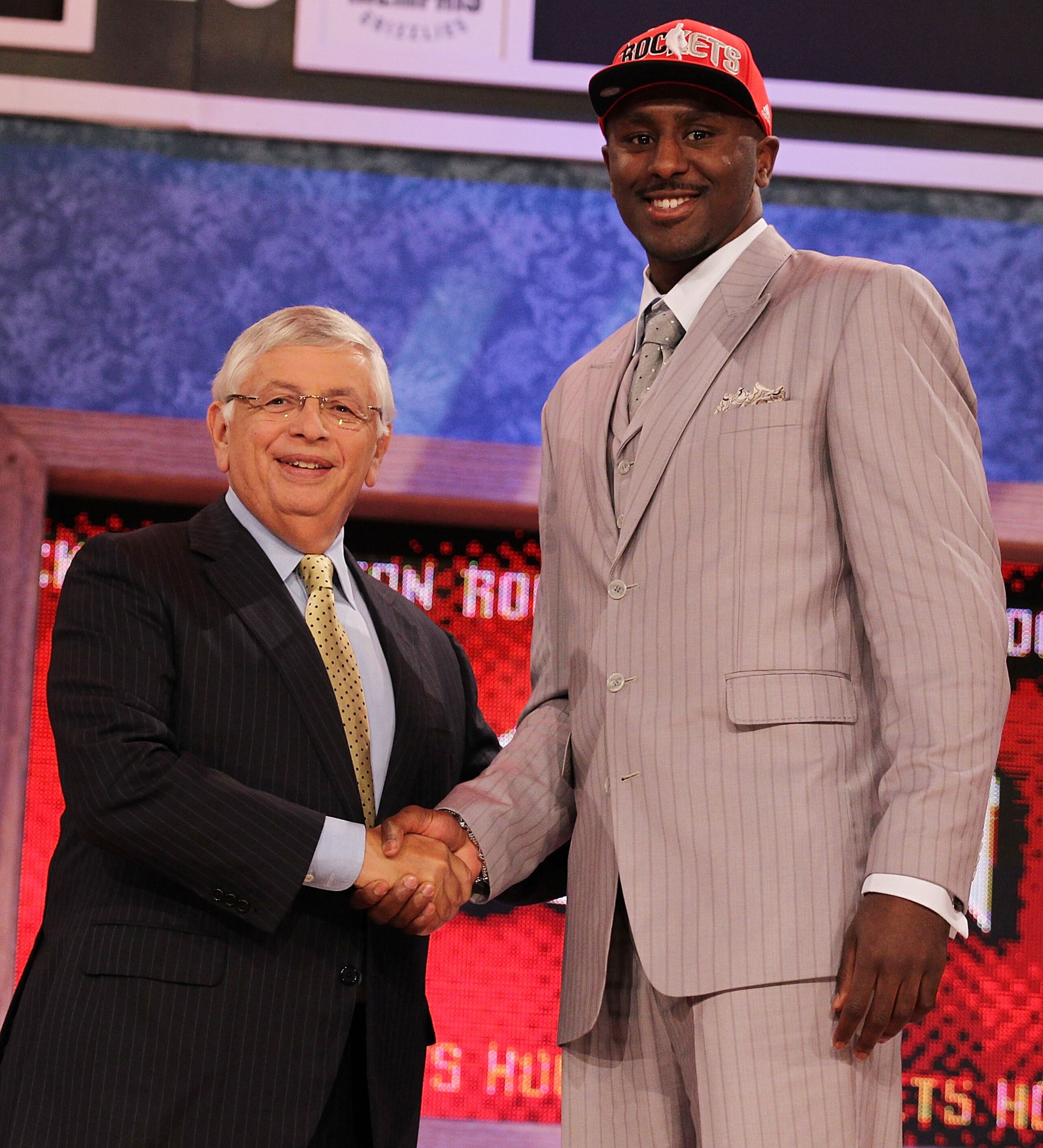 NEW YORK - JUNE 24:  Patrick Patterson stands with NBA Commisioner David Stern after being drafted fourteenth by The Houston Rockets  at Madison Square Garden on June 24, 2010 in New York City.  NOTE TO USER: User expressly acknowledges and agrees that, b