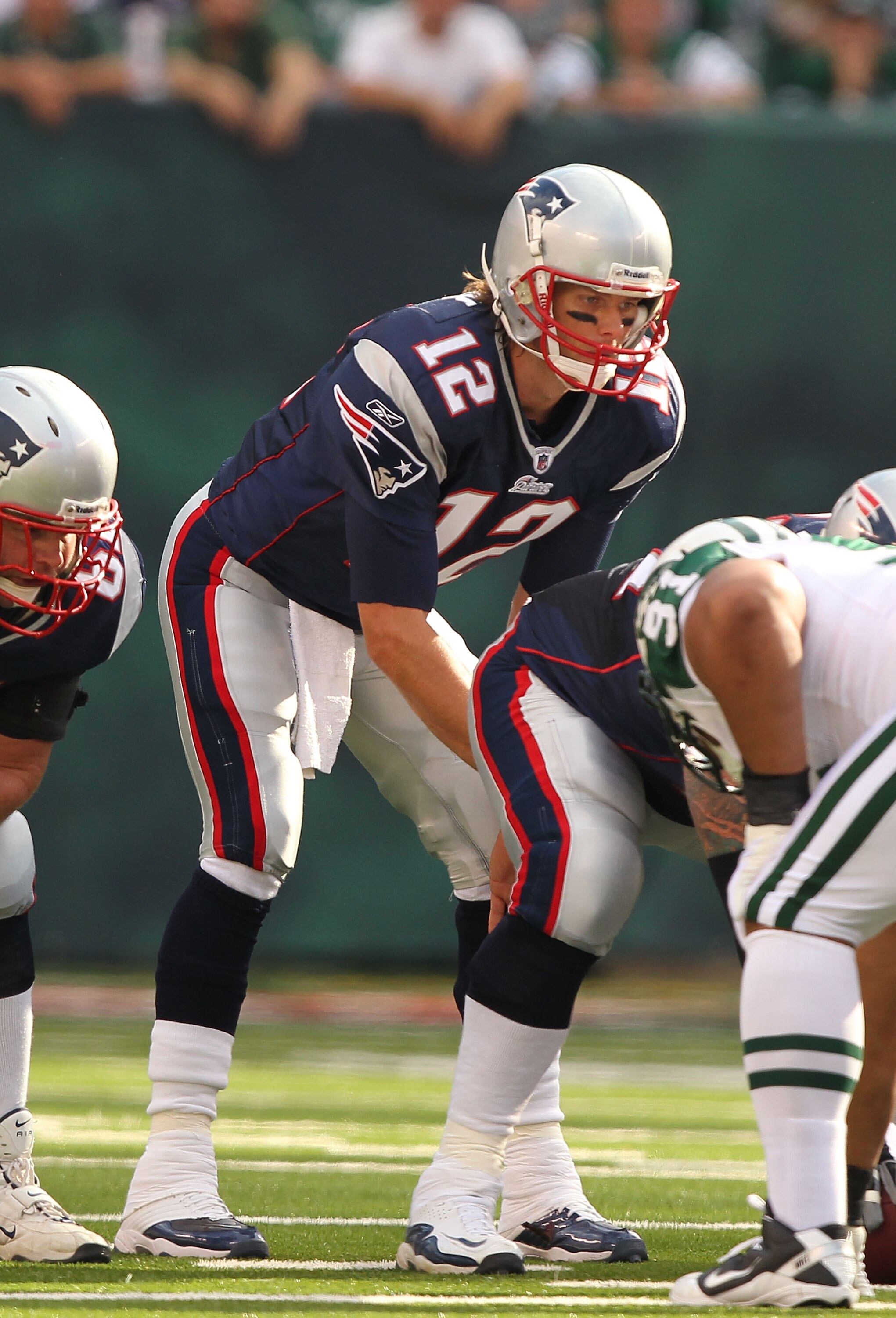 EAST RUTHERFORD, NJ - SEPTEMBER 19:  Tom Brady #12 of the New England Patriots in action against the New York Jets during their  game on September 19, 2010 at the New Meadowlands Stadium  in East Rutherford, New Jersey.  (Photo by Al Bello/Getty Images)
