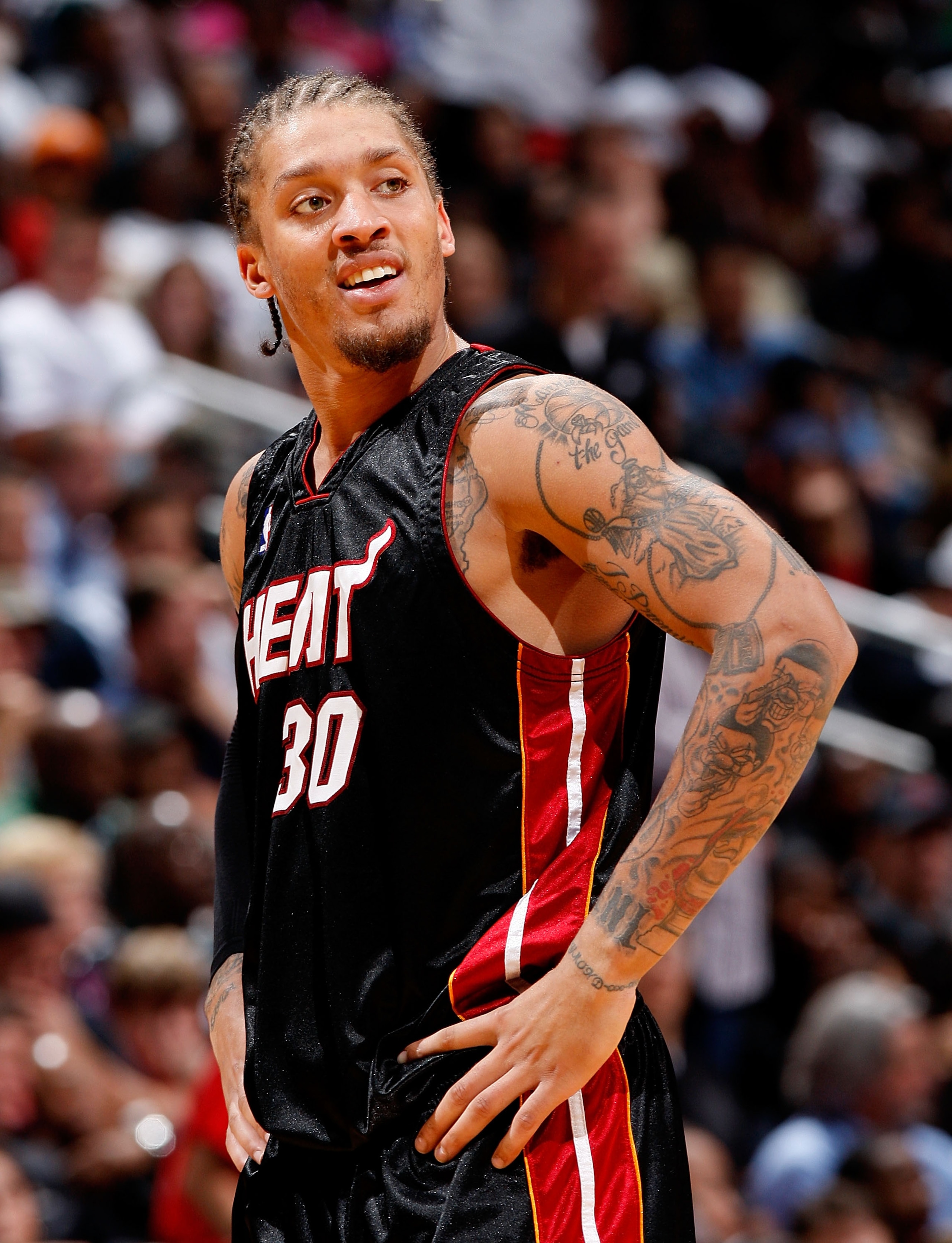 ATLANTA - NOVEMBER 18:  Michael Beasley #30 of the Miami Heat reacts after being called for a foul against the Atlanta Hawks at Philips Arena on November 18, 2009 in Atlanta, Georgia.  (Photo by Kevin C. Cox/Getty Images)