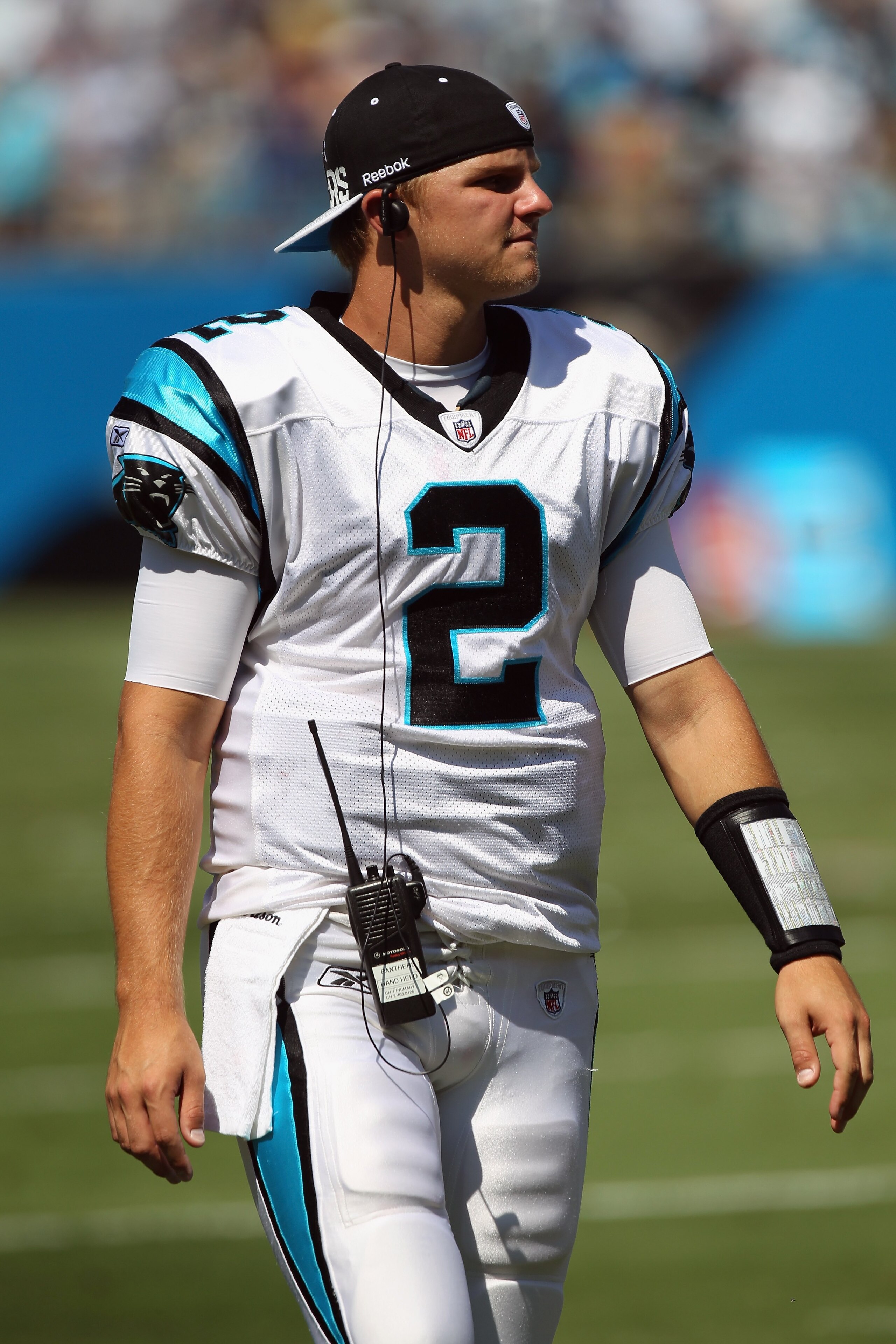 CHARLOTTE, NC - SEPTEMBER 19:  Jimmy Clausen #2 of the Carolina Panthers against the Tampa Bay Buccaneers during their game at Bank of America Stadium on September 19, 2010 in Charlotte, North Carolina.  (Photo by Streeter Lecka/Getty Images)