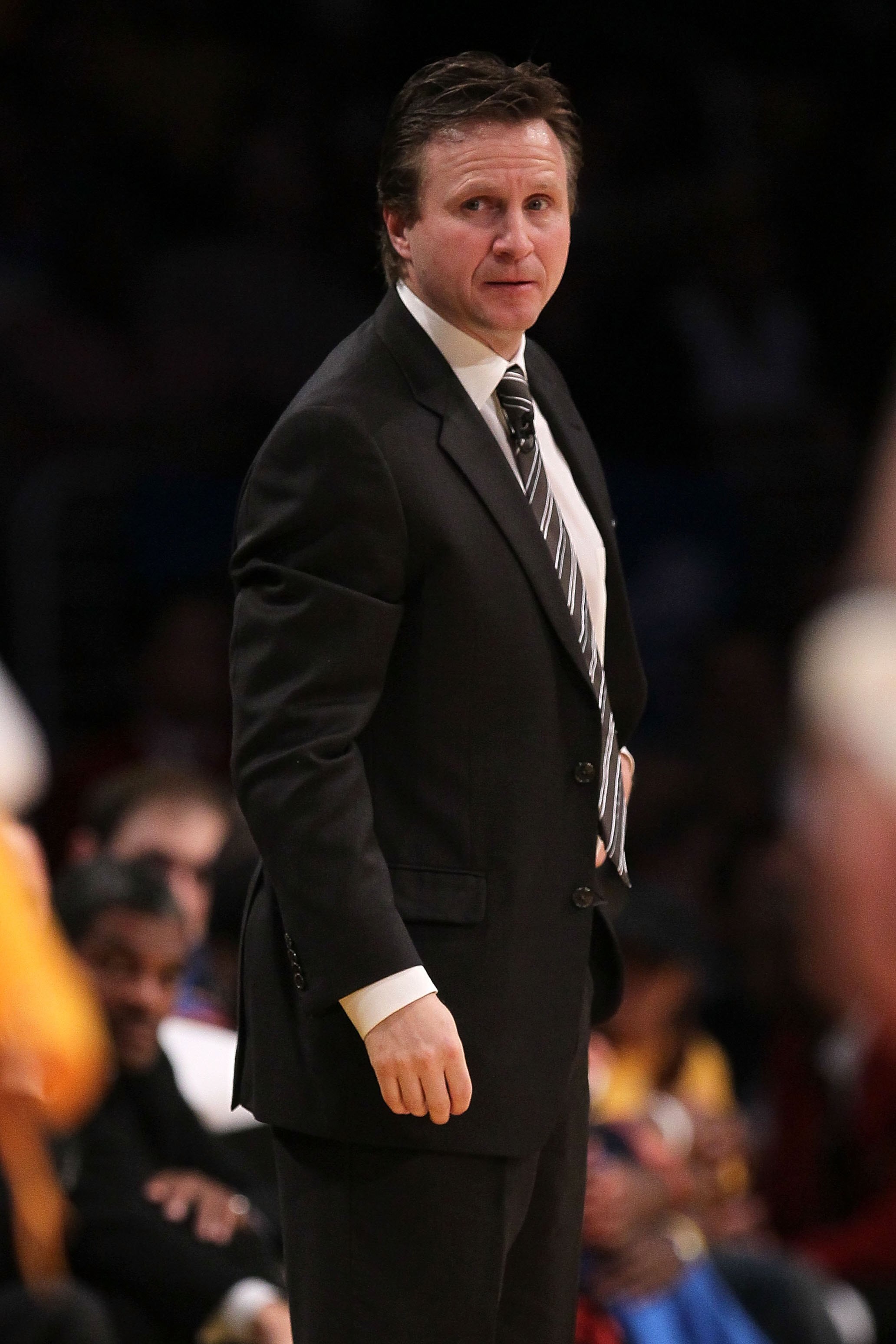 LOS ANGELES, CA - APRIL 27:  Head coach Scott Brooks of the Oklahoma City Thunder looks on during Game Five of the Western Conference Quarterfinals of the 2010 NBA Playoffs against the Los Angeles Lakers at Staples Center on April 27, 2010 in Los Angeles,