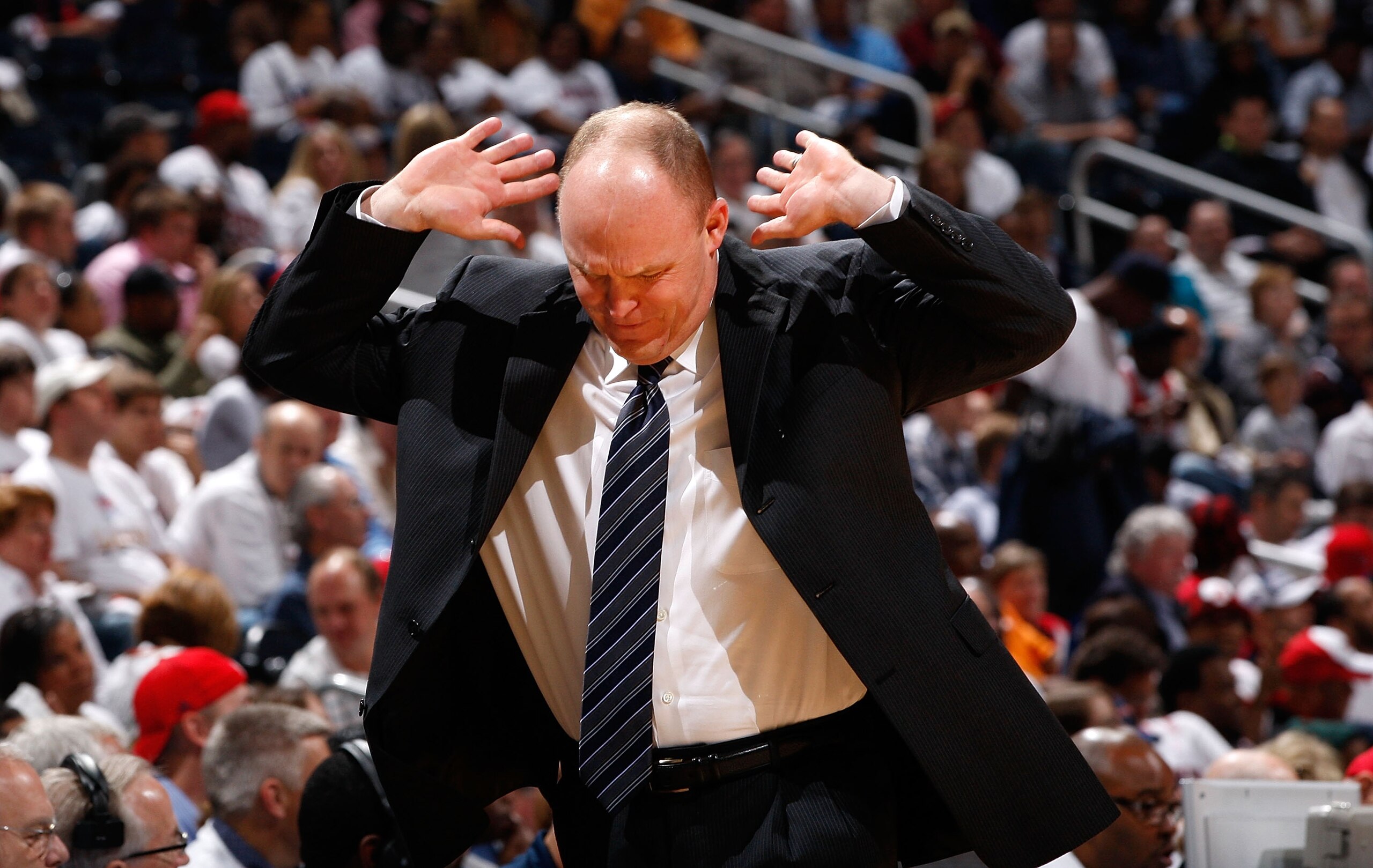 ATLANTA - APRIL 20:  Head coach Scott Skiles of the Milwaukee Bucks reacts to a call during the game against the Atlanta Hawks at Philips Arena on April 20, 2010 in Atlanta, Georgia.  NOTE TO USER: User expressly acknowledges and agrees that, by downloadi