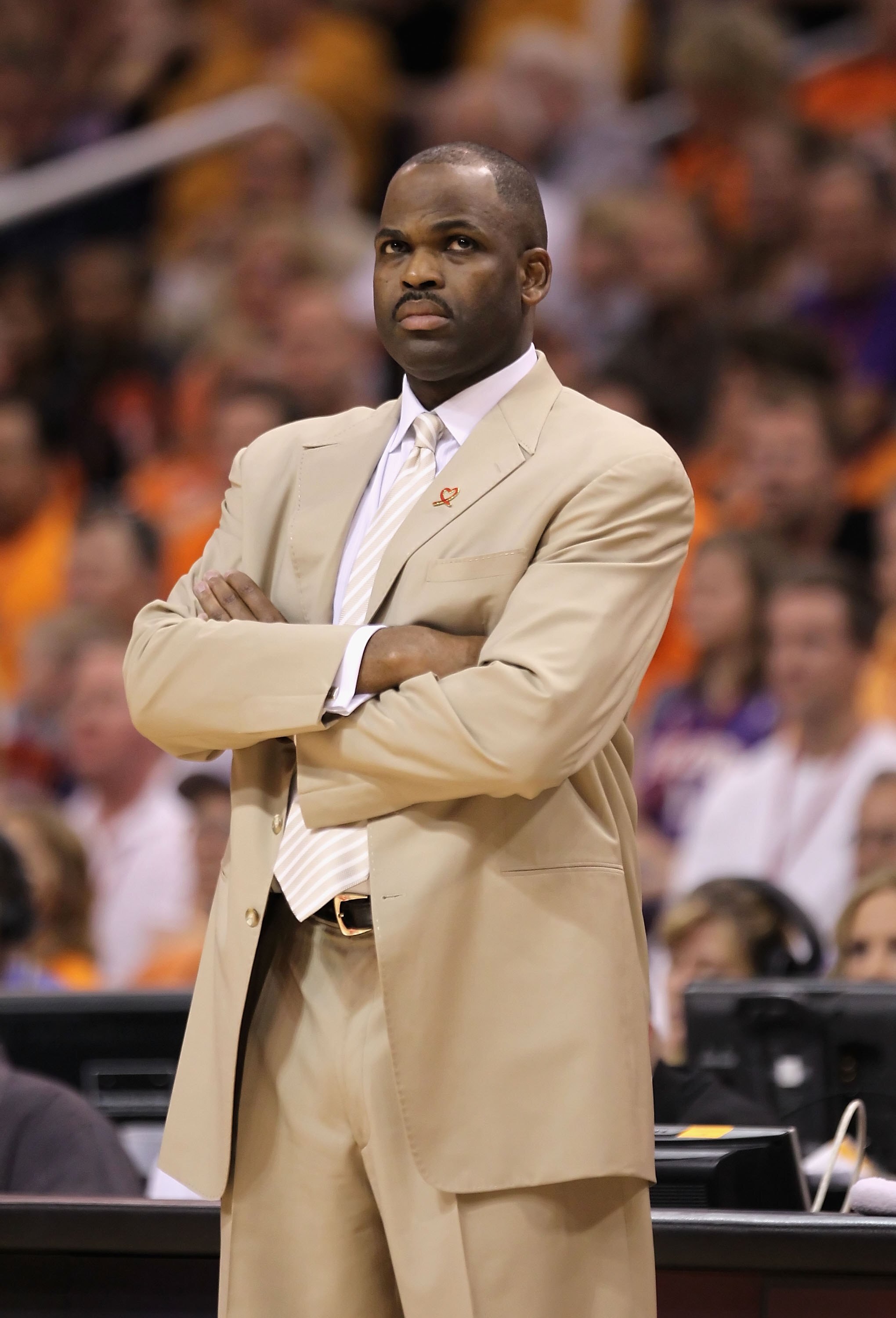 PHOENIX - APRIL 26:  Head coach Nate McMillan of the Portland Trail Blazers coaches during Game Five of the Western Conference Quarterfinals of the 2010 NBA Playoffs against the Phoenix Suns at US Airways Center on April 26, 2010 in Phoenix, Arizona.  The
