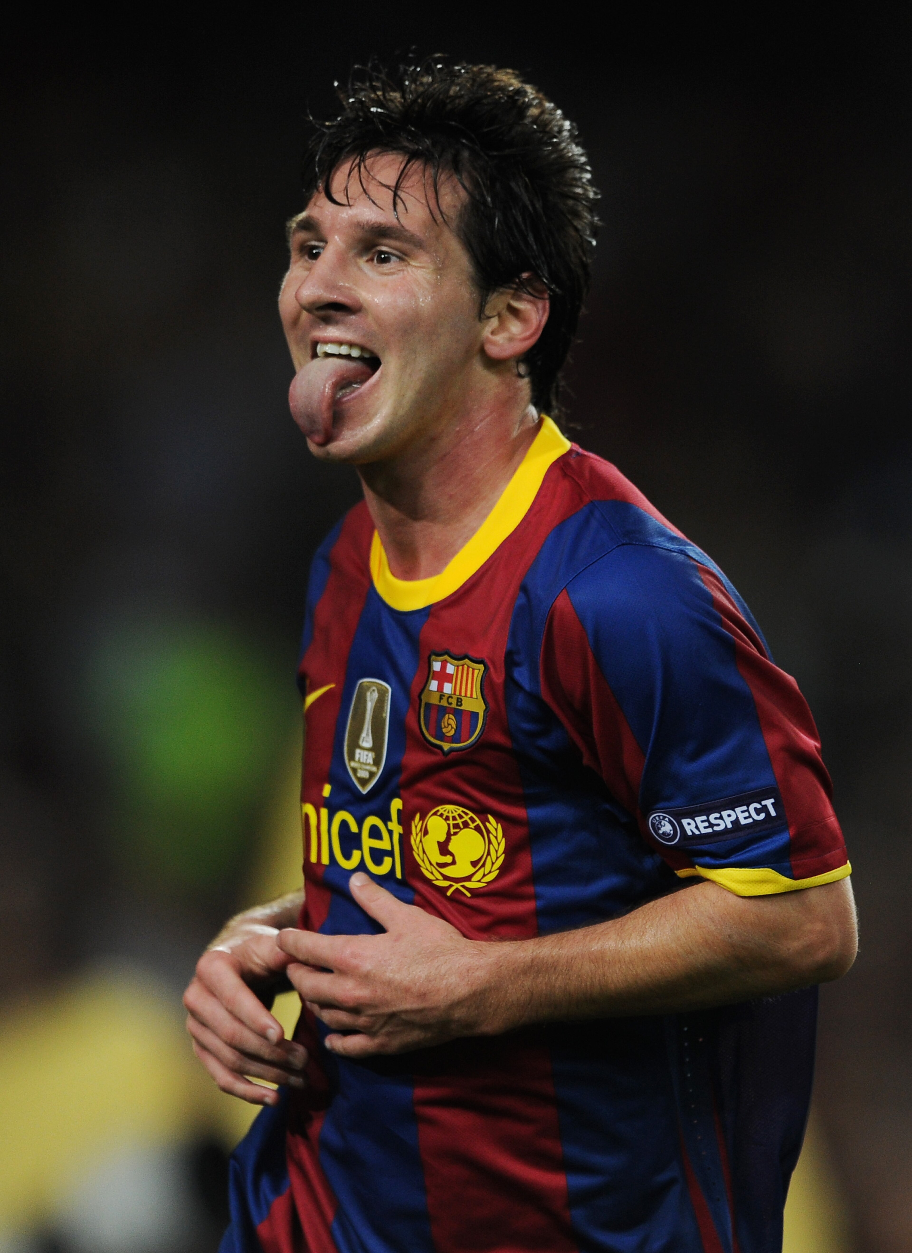 BARCELONA, SPAIN - SEPTEMBER 14: Lionel Messi of Barcelona celebrates scoring his sides third goal during the UEFA Champions League group D match between Barcelona and Panathinaikos on September 14, 2010 in Barcelona, Spain. Barcelona won the match 5-1. BARCELONA, SPAIN - SEPTEMBER 14: Lionel Messi of Barcelona celebrates scoring his sides third goal during the UEFA Champions League group D match between Barcelona and Panathinaikos on September 14, 2010 in Barcelona, Spain. Barcelona won the match 5-1.