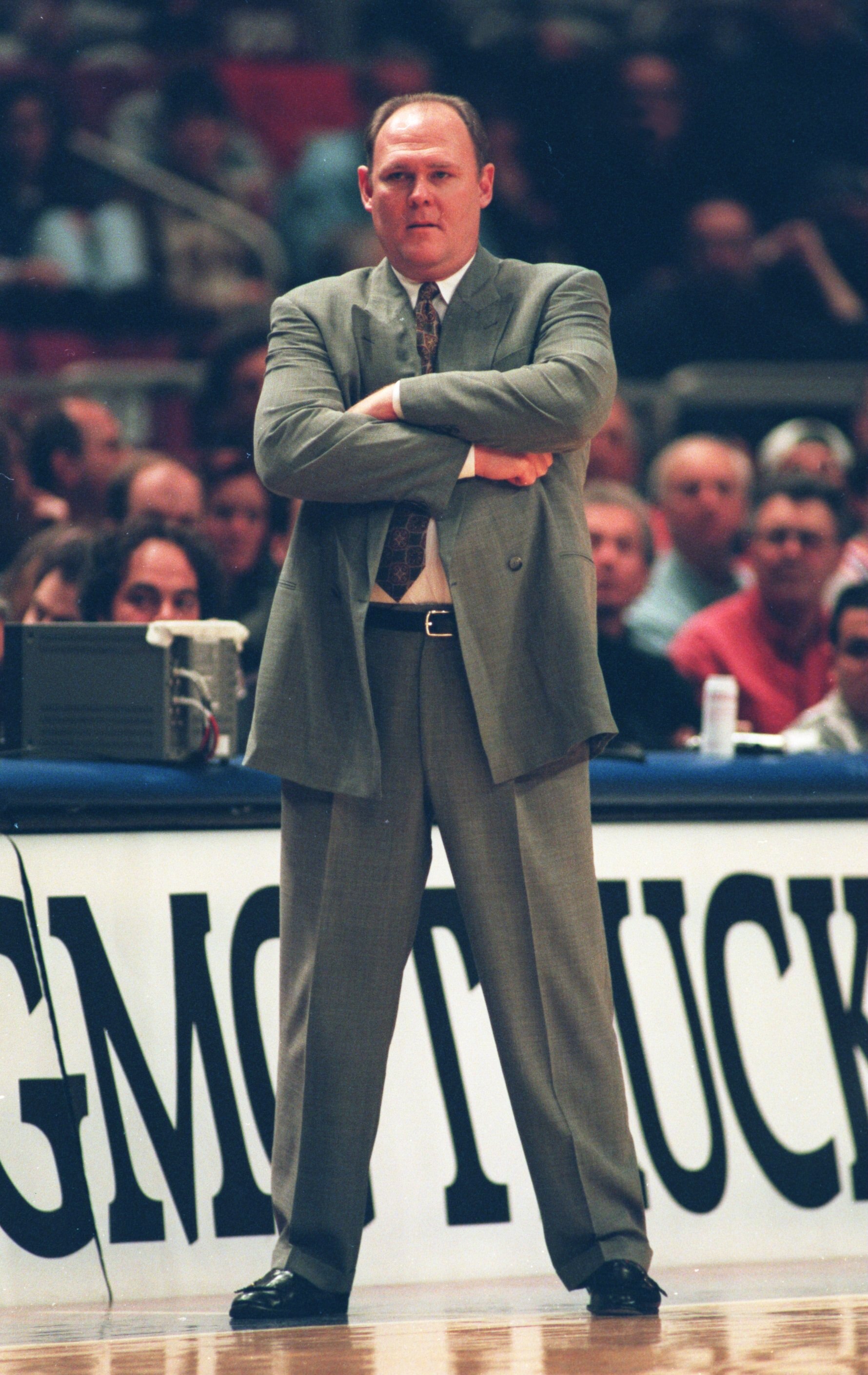 11 MAR 1995:  SEATTLE SUPERSONICS HEAD COACH GEORGE KARL WATCHES FROM THE SIDELINES DURING THEIR 96-84 LOSS TO THE NEW YORK KNICKS AT MADISON SQUARE GARDEN IN NEW YORK, NEW YORK. Mandatory Credit: Rick Stewart/ALLSPORT