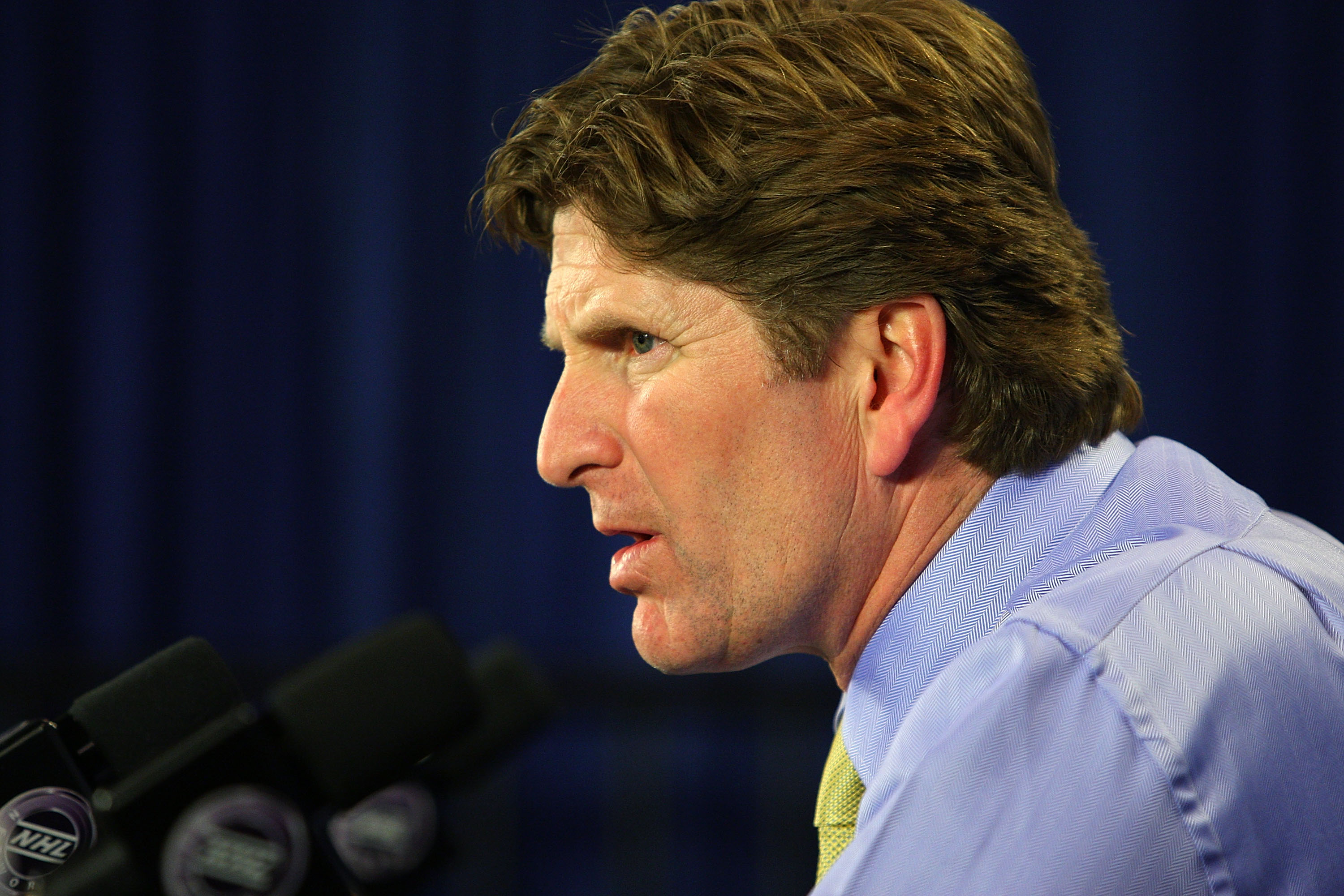 PITTSBURGH - JUNE 09: Head coach Mike Babcock of the Detroit Red Wings speaks to the media during a press conference after Game Six of the NHL Stanley Cup Finals at the Mellon Arena on June 9, 2009 in Pittsburgh, Pennsylvania. (Photo by Jim McIsaac/Gett PITTSBURGH - JUNE 09: Head coach Mike Babcock of the Detroit Red Wings speaks to the media during a press conference after Game Six of the NHL Stanley Cup Finals at the Mellon Arena on June 9, 2009 in Pittsburgh, Pennsylvania. (Photo by Jim McIsaac/Gett