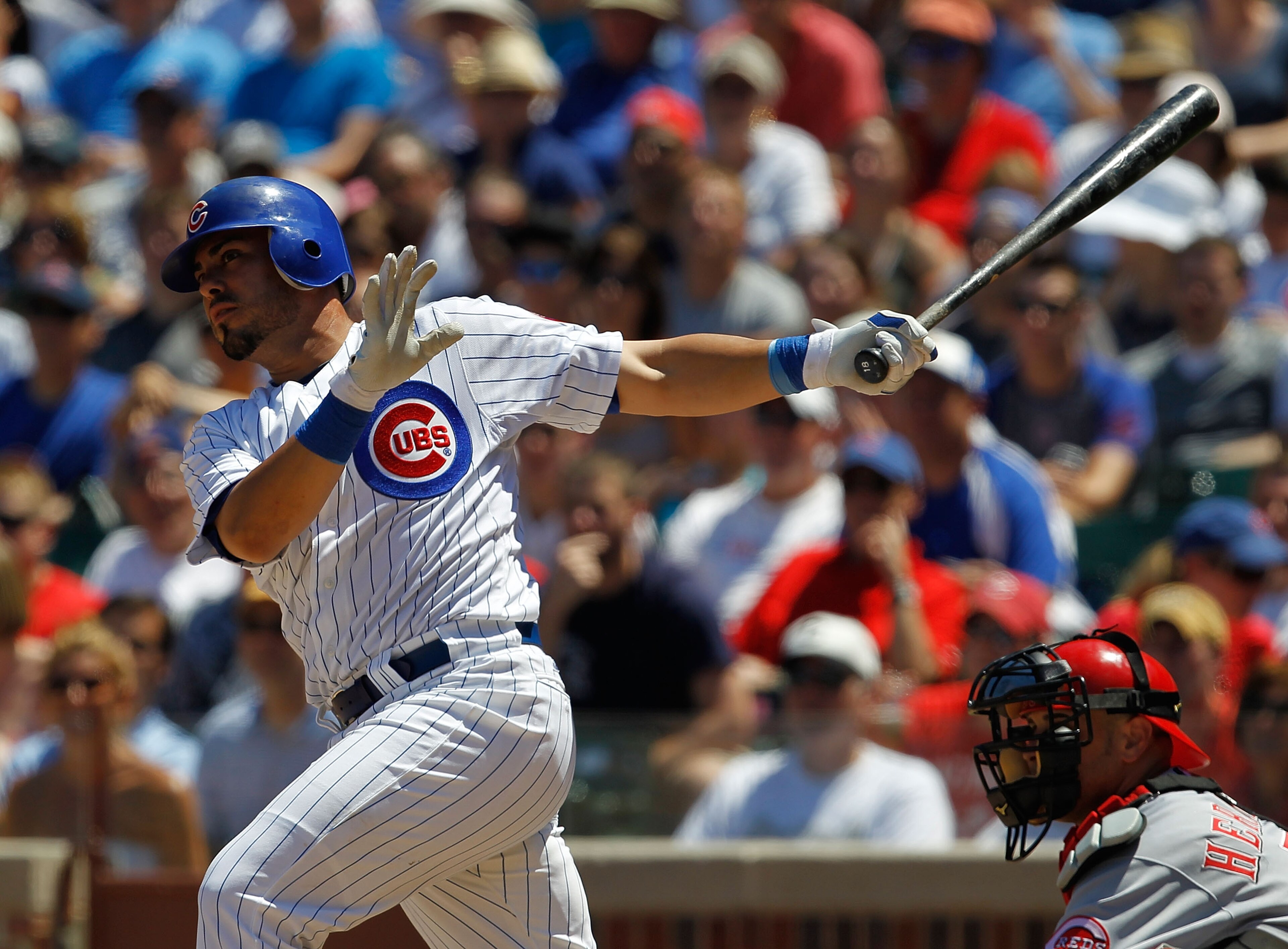 CHICAGO - JULY 03: Geovany Soto #18 of the Chicago Cubs hits a run scoring double in the 6th inning against the Cincinnati Reds at Wrigley Field on July 3, 2010 in Chicago, Illinois. The Cubs defeated the Reds 3-1. (Photo by Jonathan Daniel/Getty Images) CHICAGO - JULY 03: Geovany Soto #18 of the Chicago Cubs hits a run scoring double in the 6th inning against the Cincinnati Reds at Wrigley Field on July 3, 2010 in Chicago, Illinois. The Cubs defeated the Reds 3-1. (Photo by Jonathan Daniel/Getty Images)