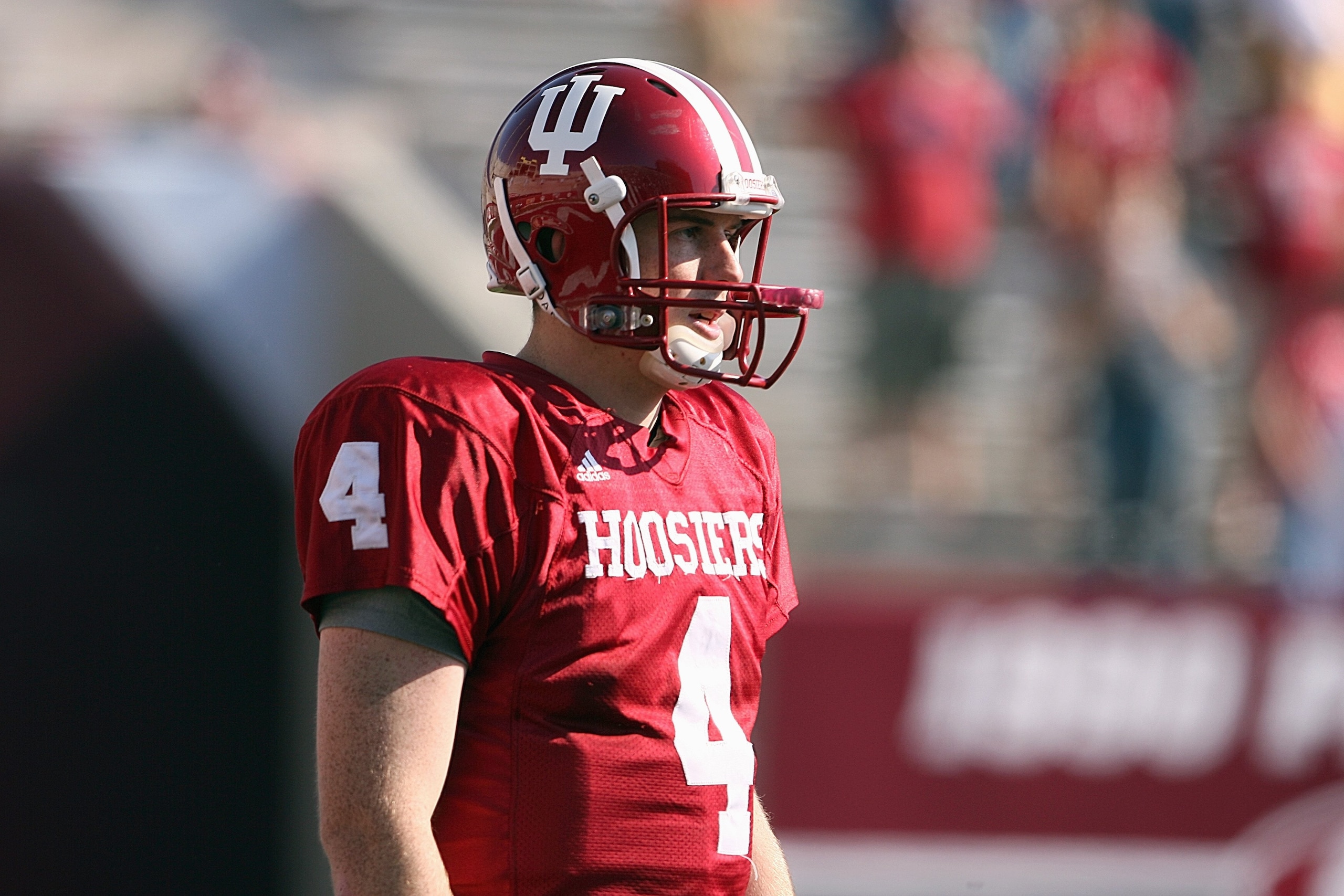 BLOOMINGTON, IN - NOVEMBER 01:  Quarterback Ben Chappell #4 of the Indiana Hooisers looks down the field during the game against the Central Michigan Chippewas at Memorial Stadium on November 1, 2008 in Bloomington, Indiana.  (Photo by Andy Lyons/Getty Im