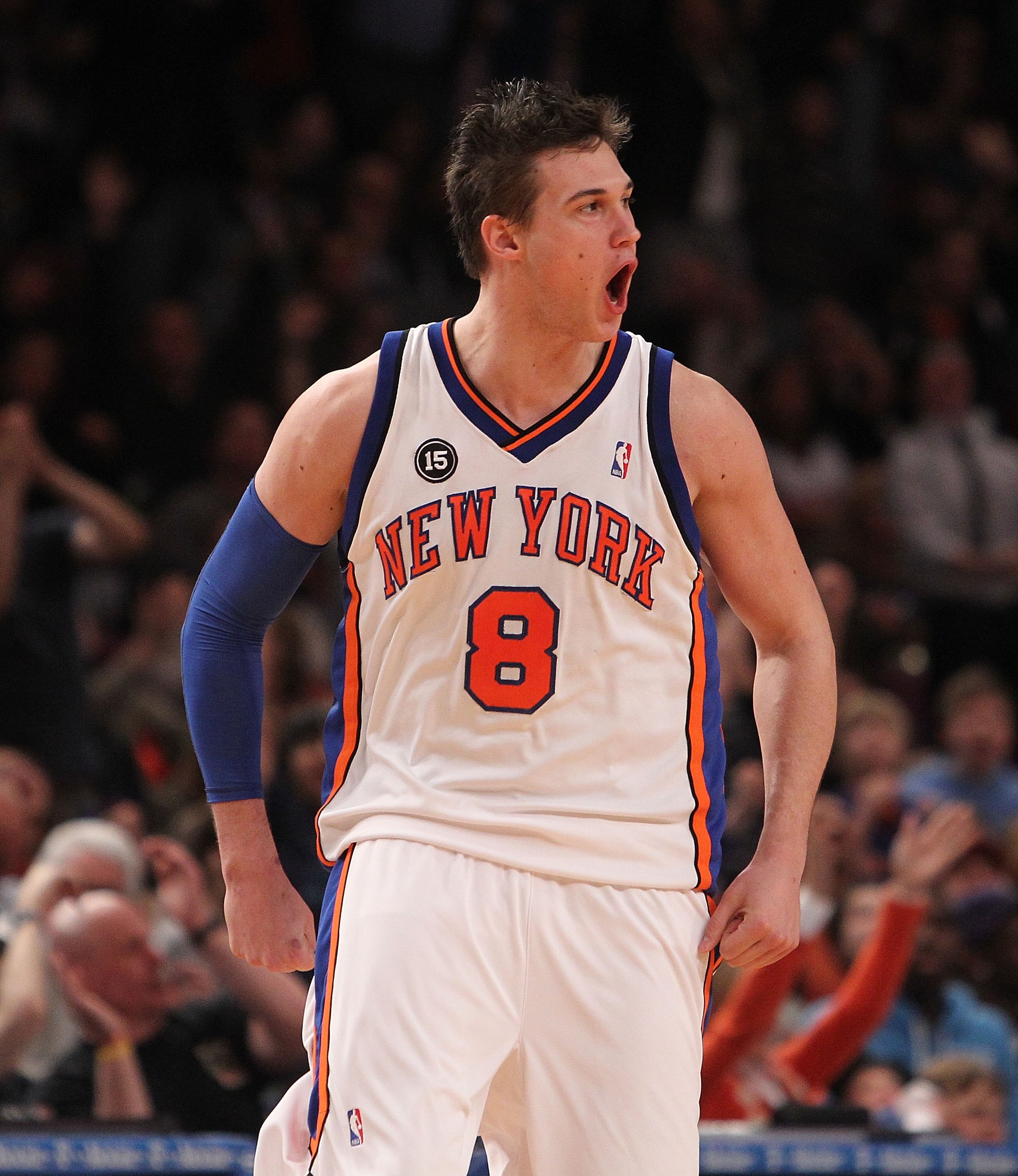 NEW YORK - FEBRUARY 20:  Danilo Gallinari #8 of the New York Knicks reacts against the Oklahoma City Thunder at Madison Square Garden on February 20, 2010 in New York, New York. NOTE TO USER: User expressly acknowledges and agrees that, by downloading and