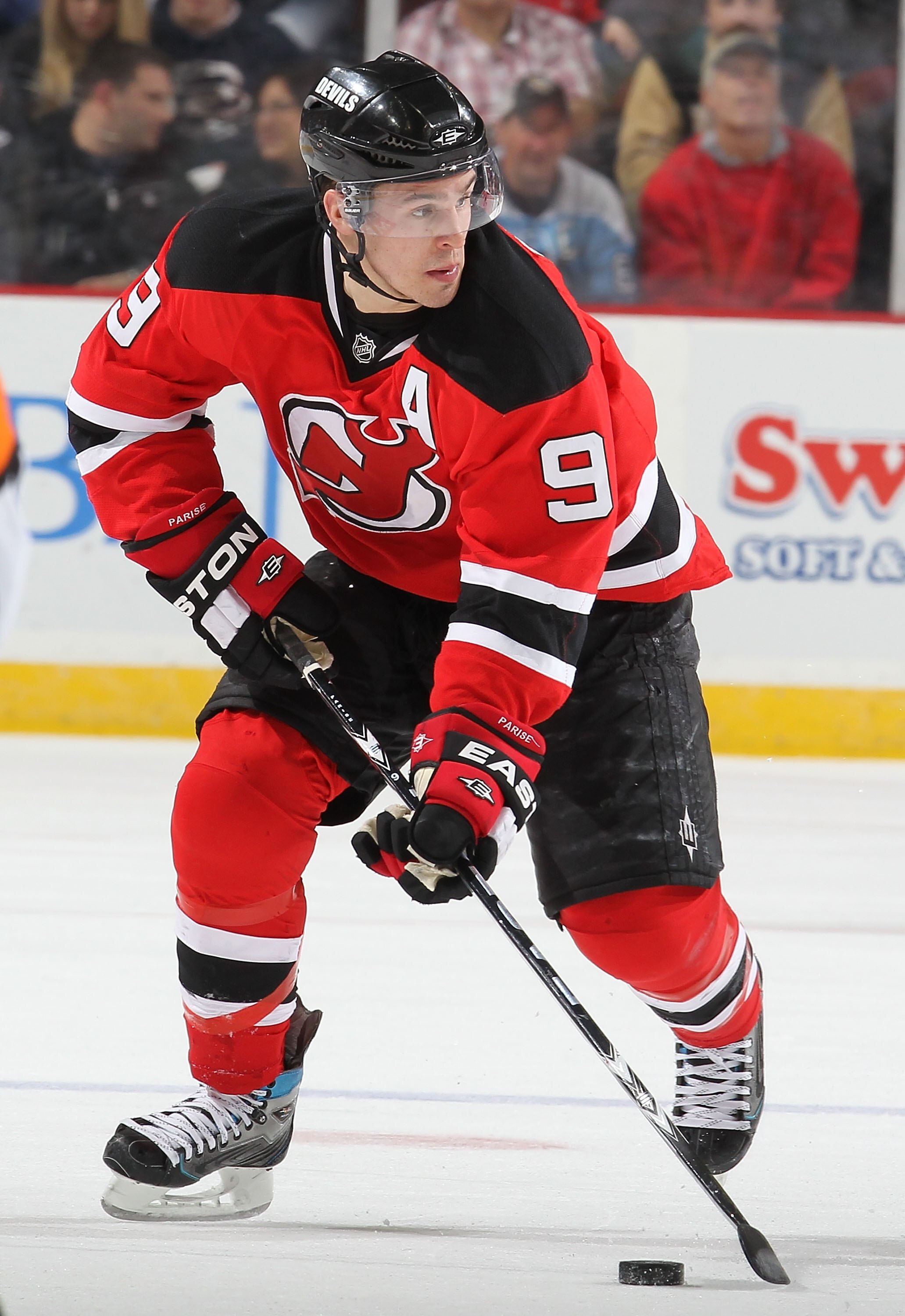 NEWARK, NJ - MARCH 12:  Zach Parise #9 of the New Jersey Devils in action against the Pittsburgh Penguins during their game on March 12, 2010 at The Prudential Center in Newark, New Jersey  (Photo by Al Bello/Getty Images)