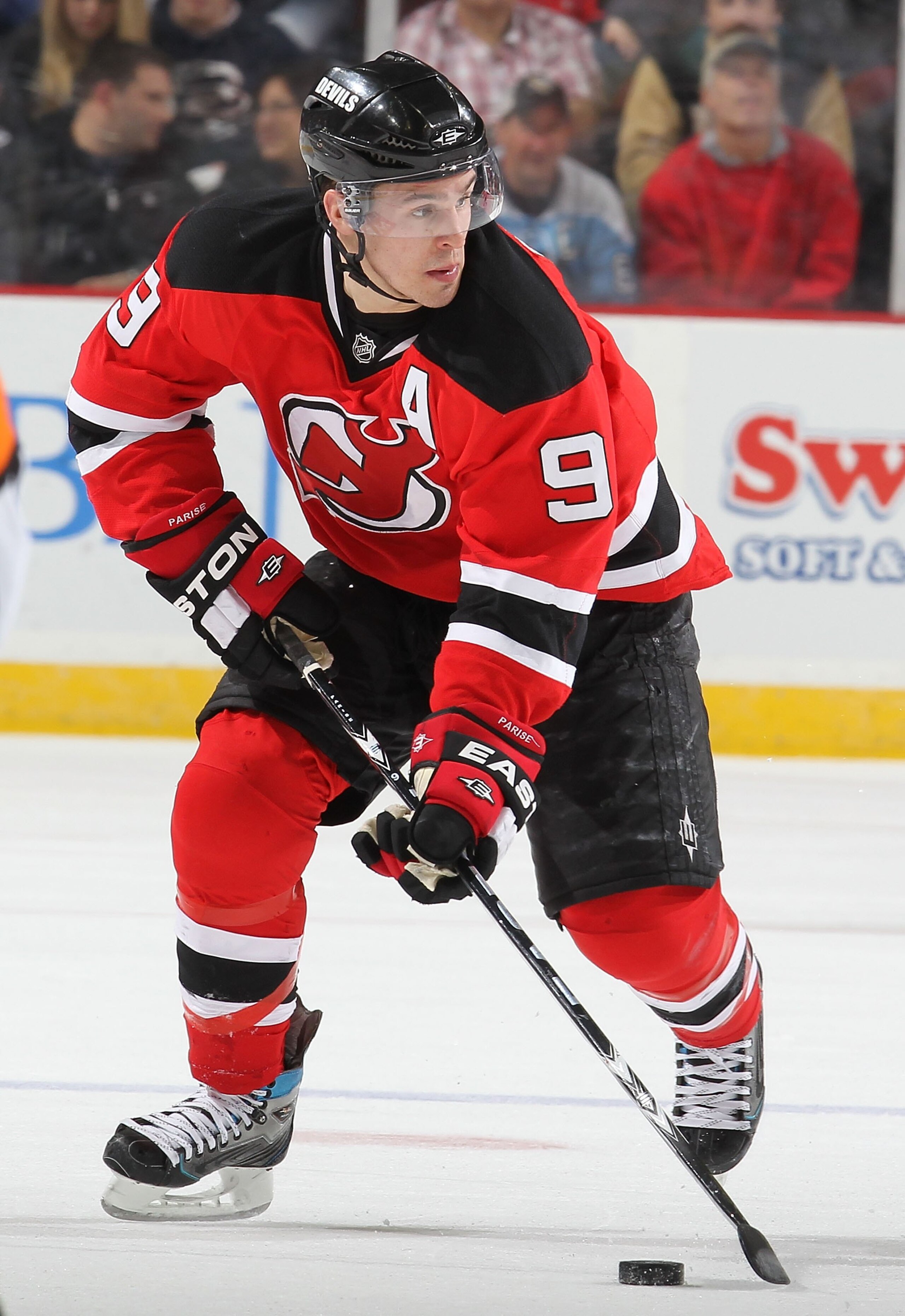NEWARK, NJ - MARCH 12:  Zach Parise #9 of the New Jersey Devils in action against the Pittsburgh Penguins during their game on March 12, 2010 at The Prudential Center in Newark, New Jersey  (Photo by Al Bello/Getty Images)