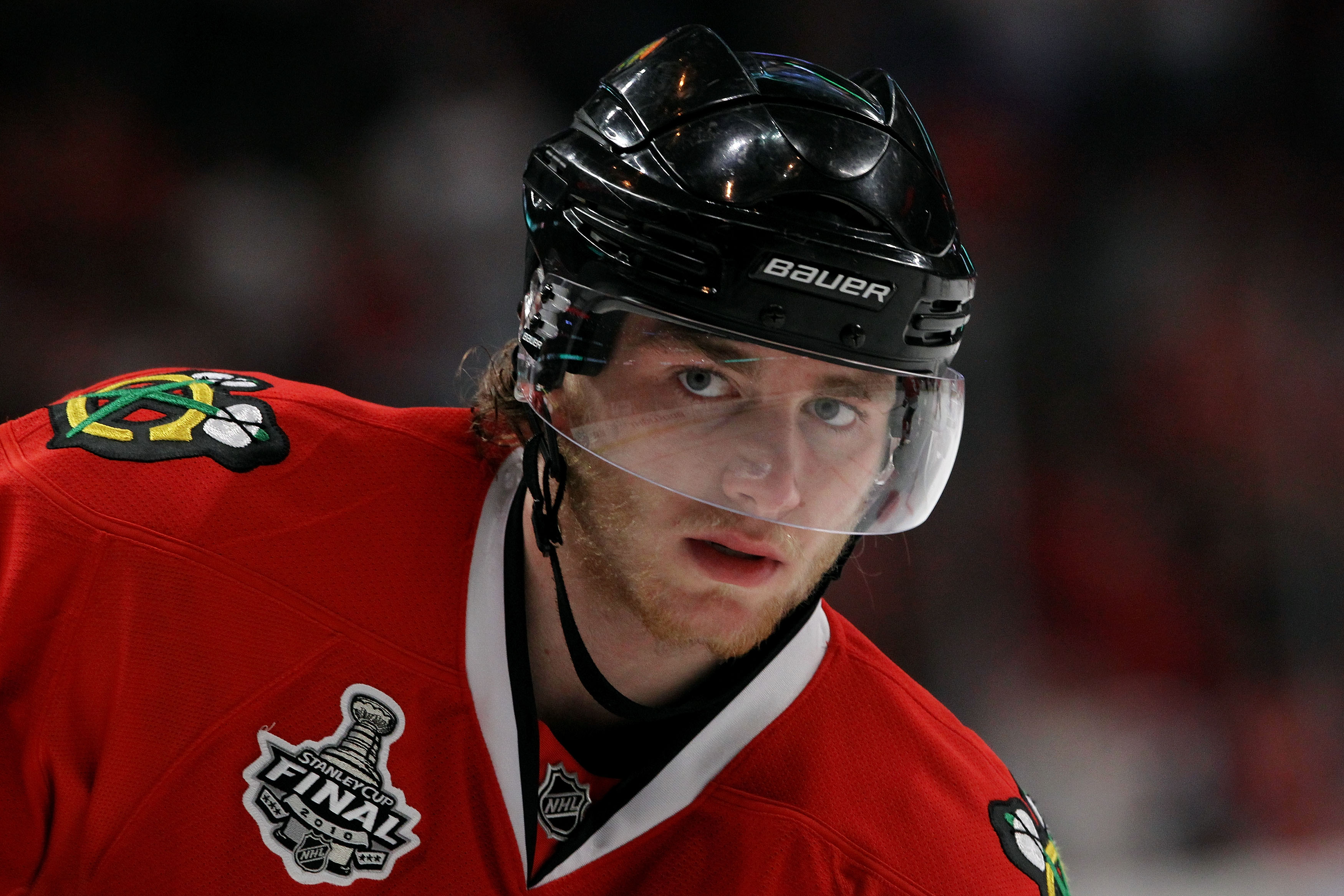 CHICAGO - JUNE 06:  Patrick Kane #88 of the Chicago Blackhawks looks on during warm ups prior to Game Five of the 2010 NHL Stanley Cup Final againstat the United Center on June 6, 2010 in Chicago, Illinois.  (Photo by Bruce Bennett/Getty Images)