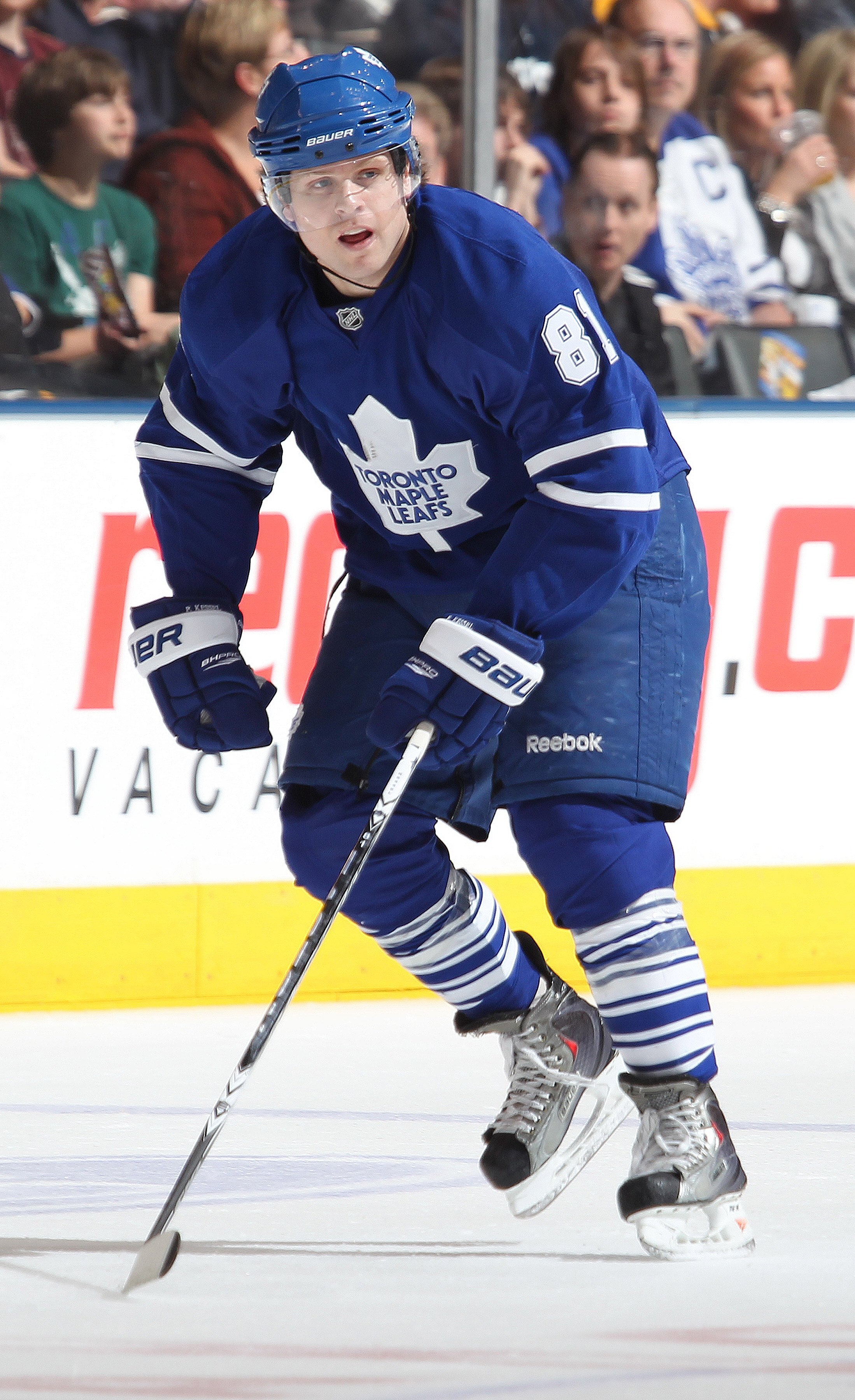 TORONTO, ON - APRIL 3:  Phil Kessel #81 of the Toronto Maple Leafs skates in a game against the Boston Bruins on April 3, 2010 at the Air Canada Centre in Toronto, Ontario. The Bruins defeated the Leafs 2-1 in overtime. (Photo by Claus Andersen/Getty Imag