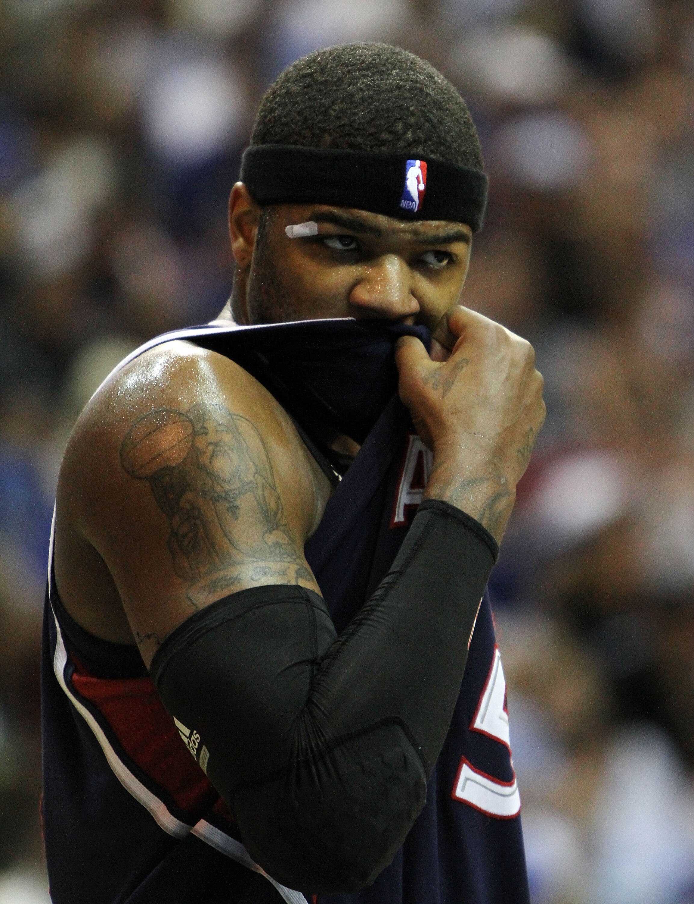 ORLANDO, FL - MAY 06:  Josh Smith #5 of the Atlanta Hawks reacts after being called for a foul while facing the Orlando Magic in Game Two of the Eastern Conference Semifinals during the 2010 NBA Playoffs at Amway Arena on May 6, 2010 in Orlando, Florida.