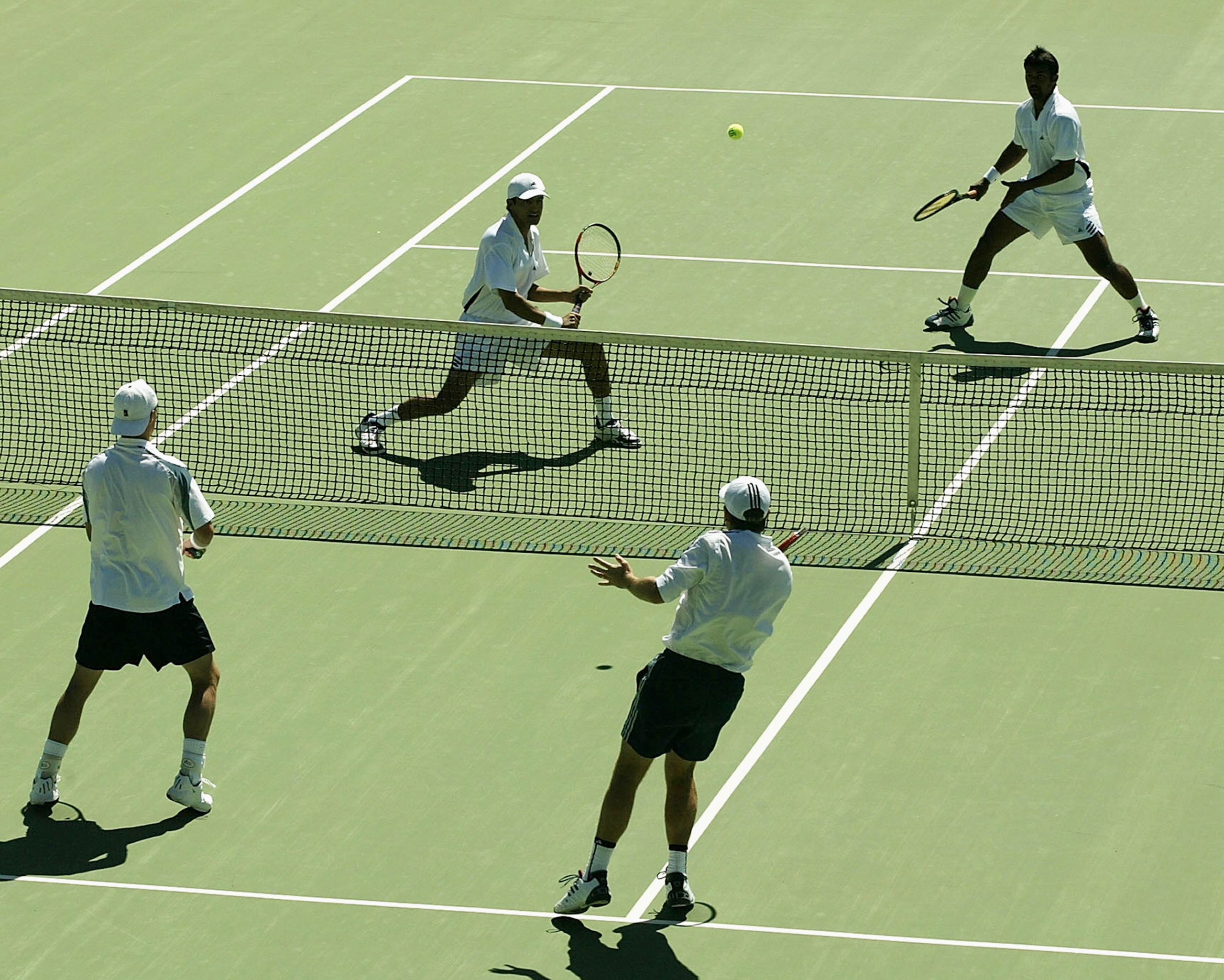 ADELAIDE - SEPTEMBER 21:  Lleyton Hewitt and Todd Woodbridge of Australia during their 6-3, 7-6, 6-1 win over Leander Paes and Vishal Uppal of India in the doubles match in the second days play in the Davis Cup  World Group Qualifying Tie between Australi