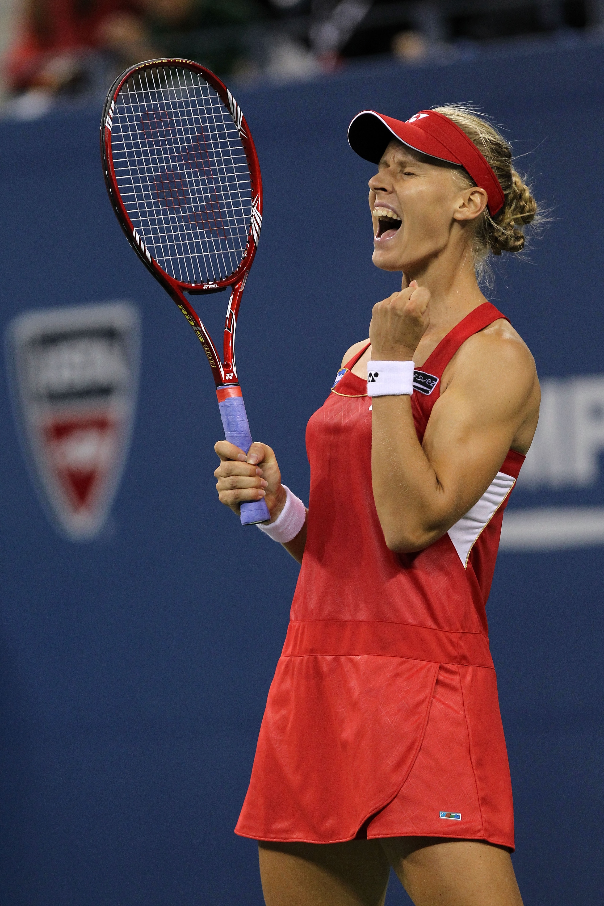 NEW YORK - SEPTEMBER 05:  Elena Dementieva of Russia reacts against Samantha Stosur of Australia during her women's singles match on day seven of the 2010 U.S. Open at the USTA Billie Jean King National Tennis Center on September 5, 2010 in the Flushing n