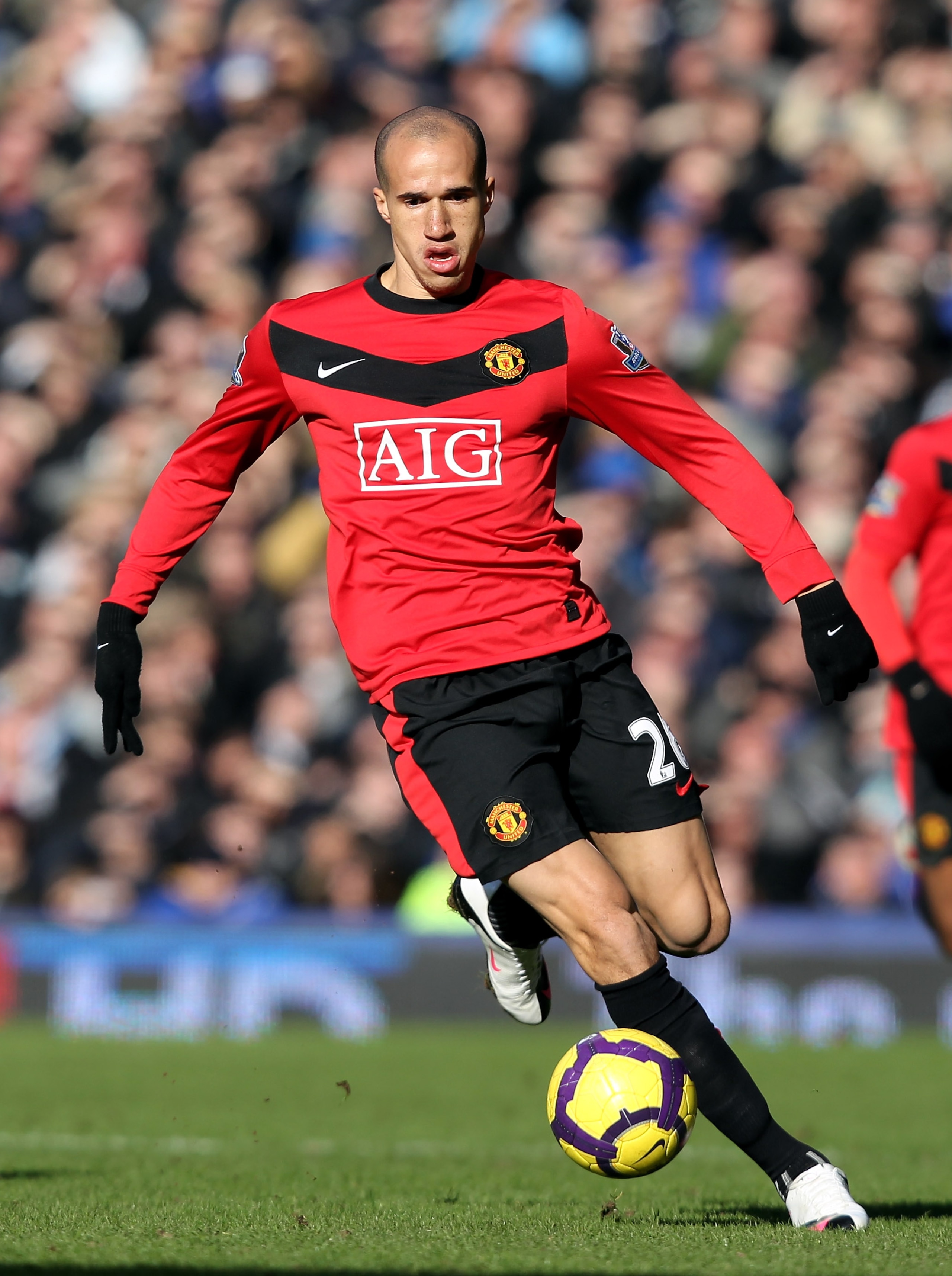 LIVERPOOL, ENGLAND - FEBRUARY 20:  Gabriel Obertan of Manchester during the Barclays Premiership match between Everton and Manchester United at Goodison Park on February 20, 2010 in Liverpool, England.  (Photo by Ross Kinnaird/Getty Images)
