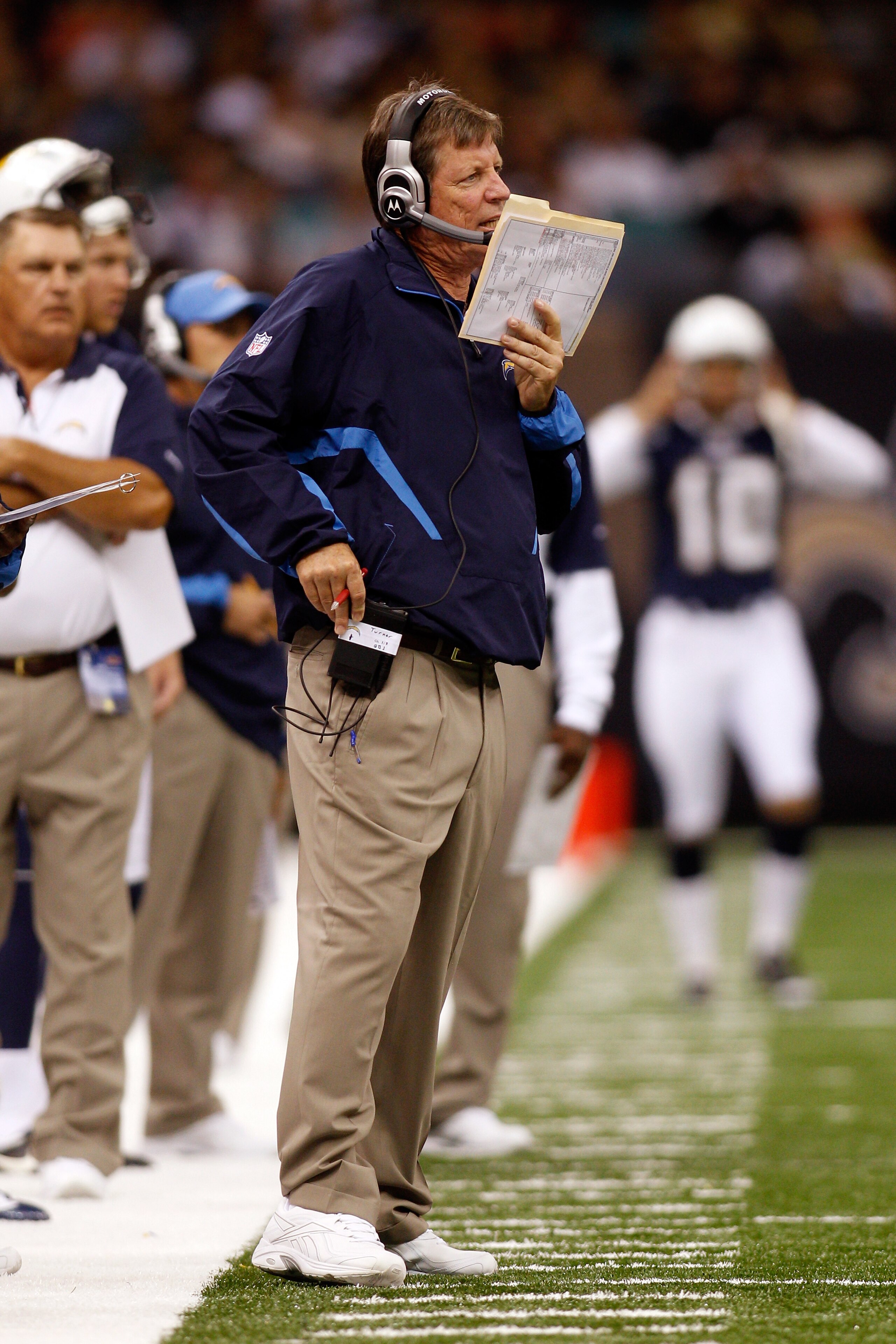 NEW ORLEANS - AUGUST 27:  Head coach Norv Turner of the San Diego Chargers watches a play against the New Orleans Saints at the Louisiana Superdome on August 27, 2010 in New Orleans, Louisiana.  (Photo by Chris Graythen/Getty Images)