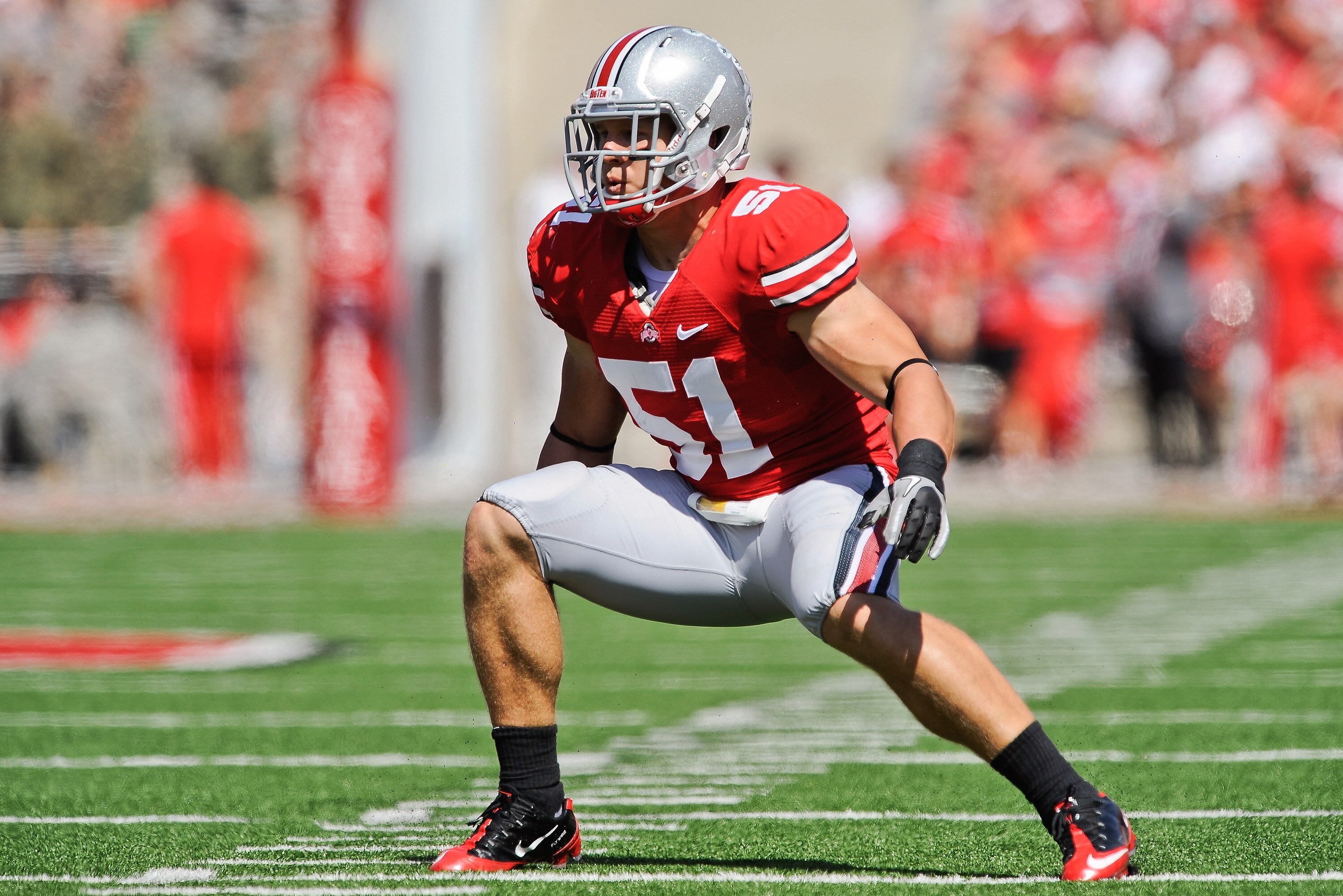 COLUMBUS, OH - SEPTEMBER 18:  Ross Homan #51 of the Ohio State Buckeyes in action against the Ohio Bobcats at Ohio Stadium on September 18, 2010 in Columbus, Ohio.  (Photo by Jamie Sabau/Getty Images)