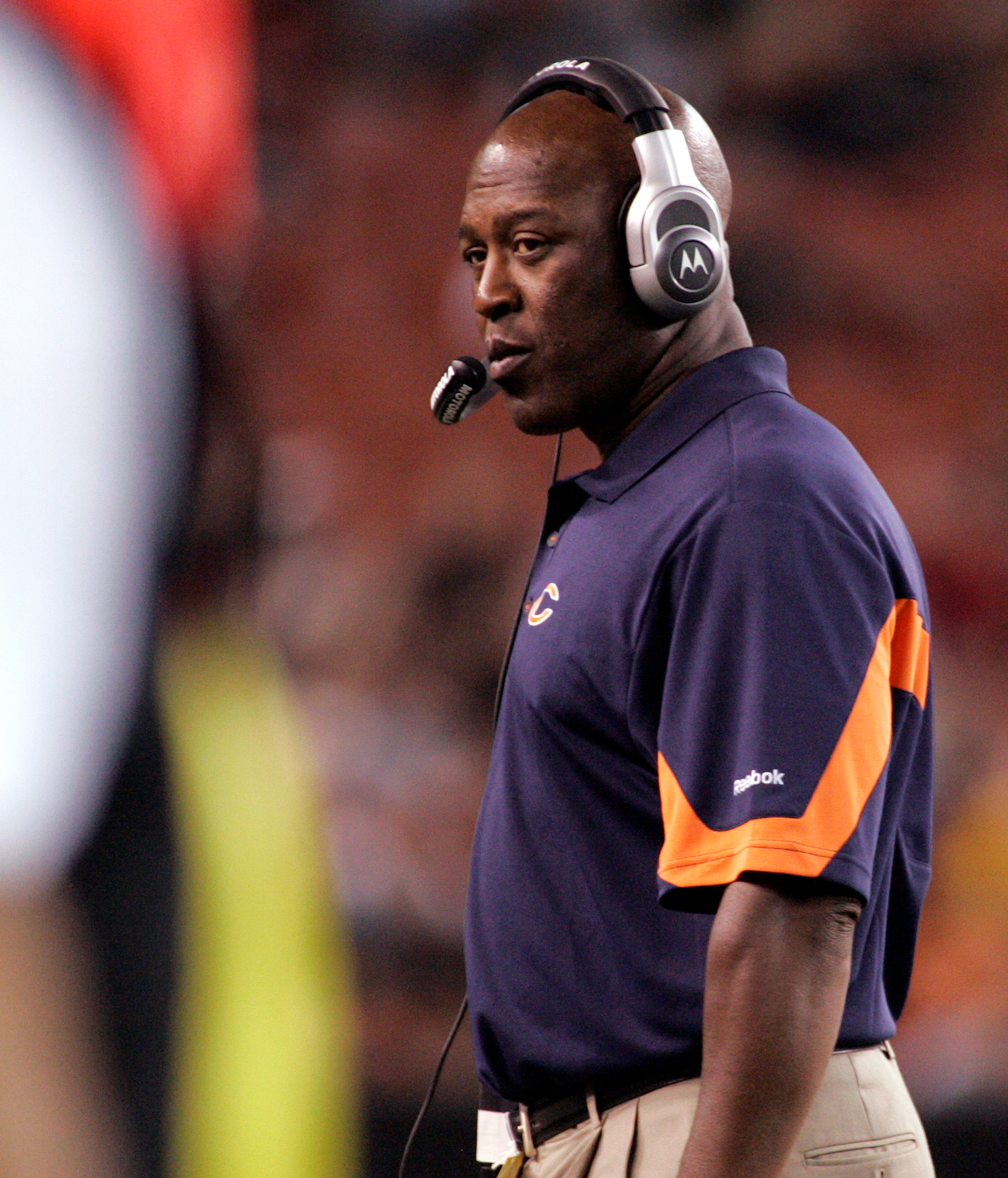 CLEVELAND - SEPTEMBER 2:  Chicago Bears head coach Lovie Smith looks on during the preseason game against the Cleveland Browns on September 2, 2010 at Cleveland Browns Stadium in Cleveland, Ohio. The Browns defeated the Bears 13-10.  (Photo by Justin K. A