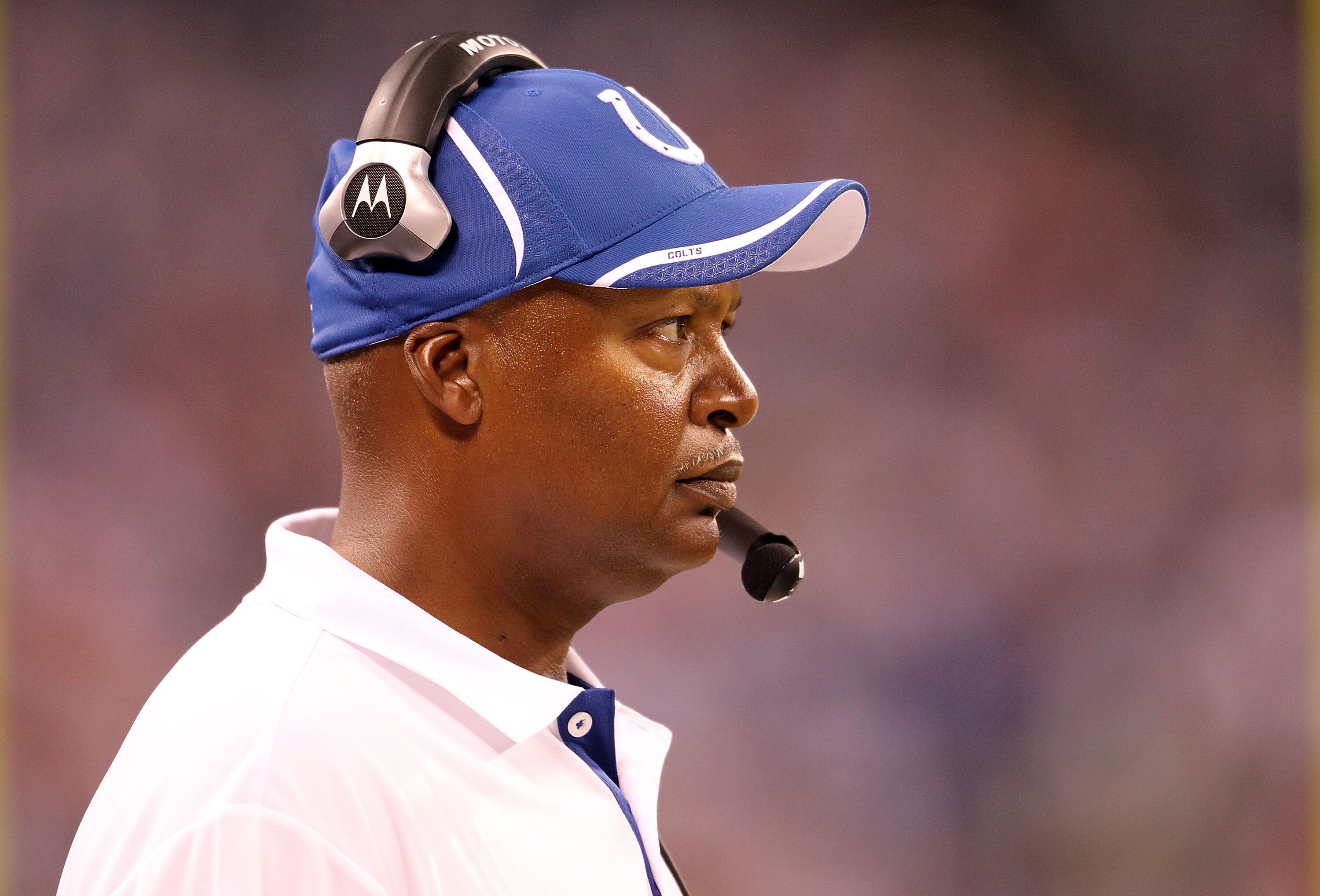 INDIANAPOLIS - SEPTEMBER 02:  Jim Caldwell the Head Coach of the Indianapolis Colts watches from the sidelines during the NFL preseason game against the Cincinnati Bengals at Lucas Oil Stadium on September 2, 2010 in Indianapolis, Indiana.  (Photo by Andy