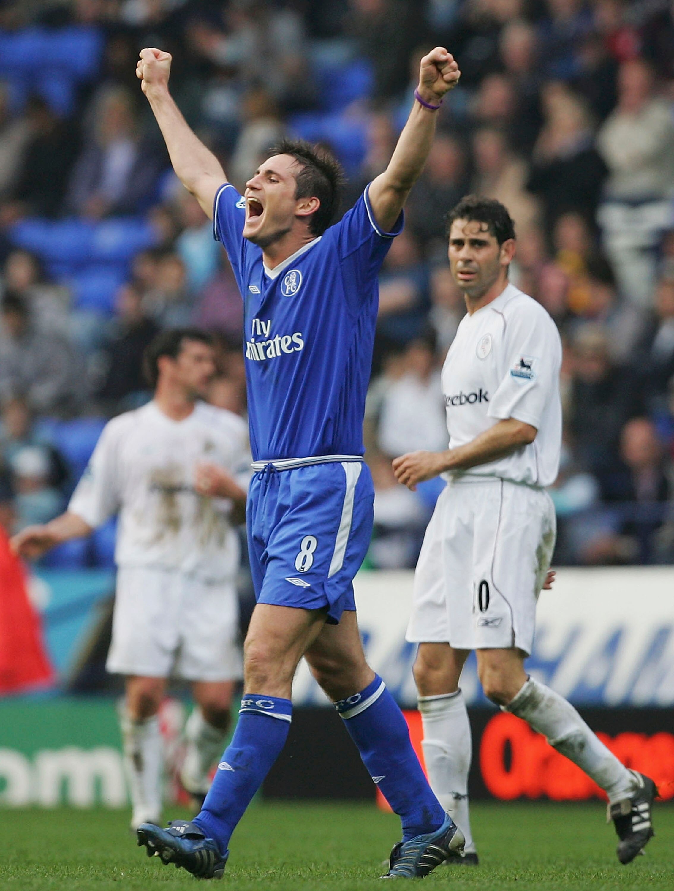 BOLTON, ENGLAND - APRIL 30:  Frank Lampard of Chelsea celebrates winning the Premiership after victory over Bolton Wanderers in the Barclays Premiership match between Bolton Wanderers and Chelsea at the Reebok Stadium on April 30, 2005 in Bolton, England.