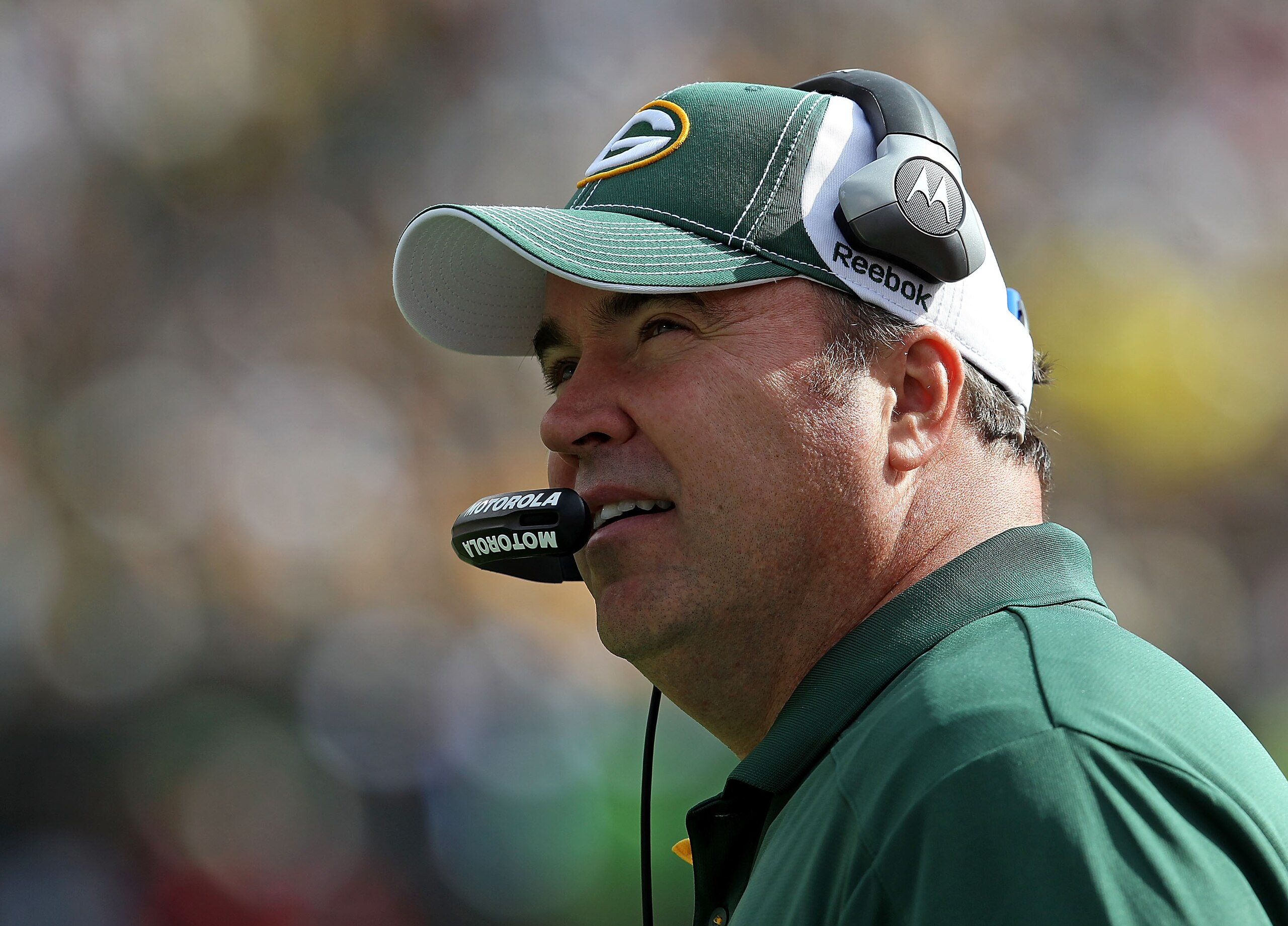 GREEN BAY, WI - SEPTEMBER 19: Head coach Mike McCarthy of the Green Bay Packers watches as his team takes on the Buffalo Bills at Lambeau Field on September 19, 2010 in Green Bay, Wisconsin. The Packers defeated the Bills 34-7. (Photo by Jonathan Daniel/G