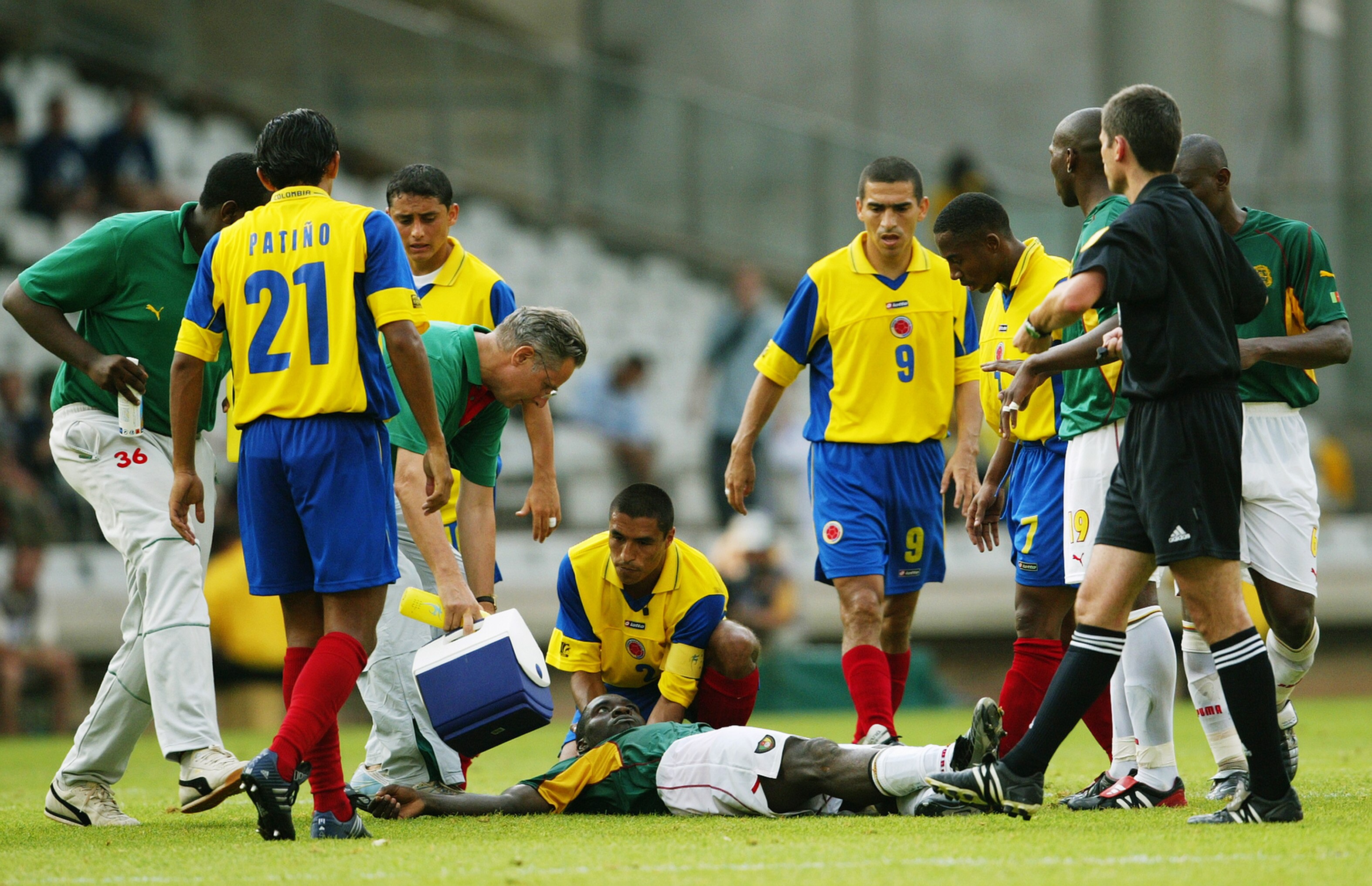 BERLIN - JULY 09:  Fabio Cannavaro (R) of Italy gestures towards Zinedine Zidane #10 (L) of France, whilst Marco Materazzi of Italy lies injured, after being headbutted  in the chest by Zinedine Zidane of France during the FIFA World Cup Germany 2006 Fina