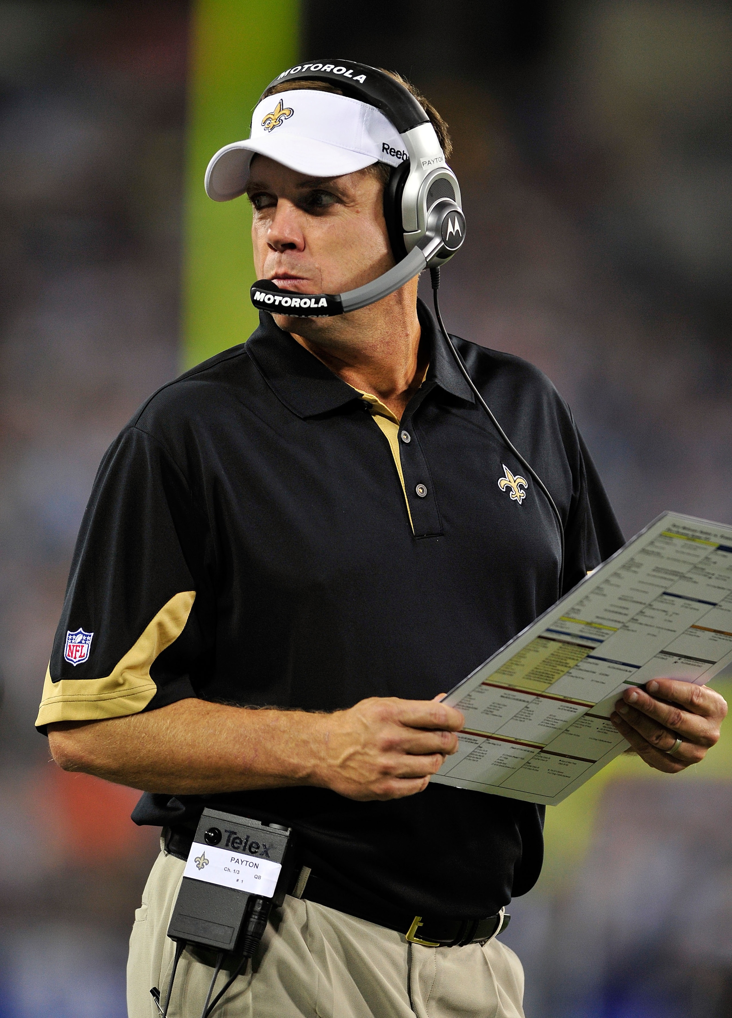 NASHVILLE, TN - SEPTEMBER 02:  Coach Sean Payton of the New Orleans Saints watches during an exhibition game against the Tennessee Titans at LP Field on September 2, 2010 in Nashville, Tennessee. Tennessee won 27-24.  (Photo by Grant Halverson/Getty Image