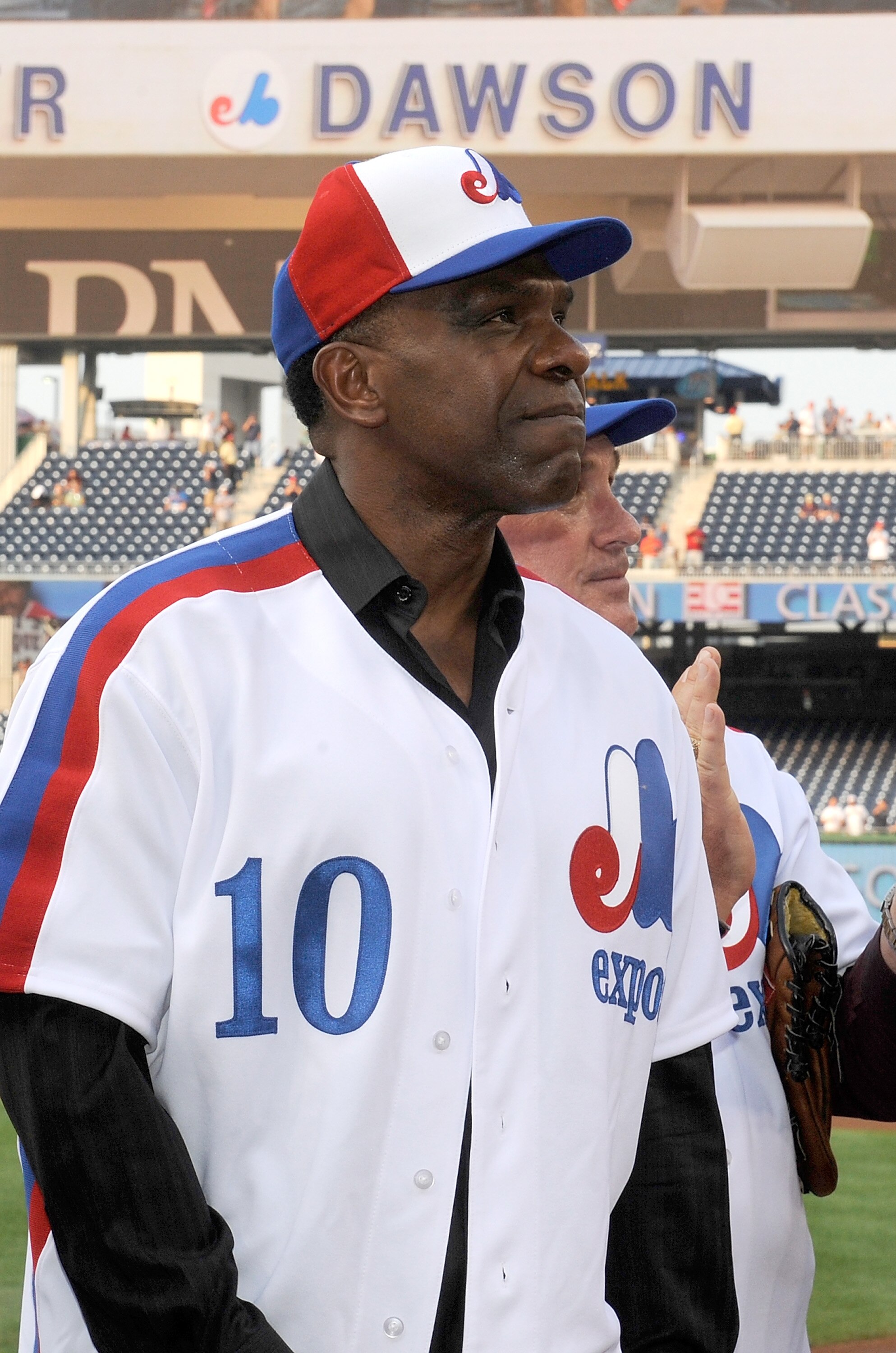 WASHINGTON - AUGUST 10:  Andre Dawson #10 watches as his name is added to the Nationals ring of fame before the game between the Washington Nationals and the Florida Marlins at Nationals Park on August 10, 2010 in Washington, DC.  (Photo by Greg Fiume/Get