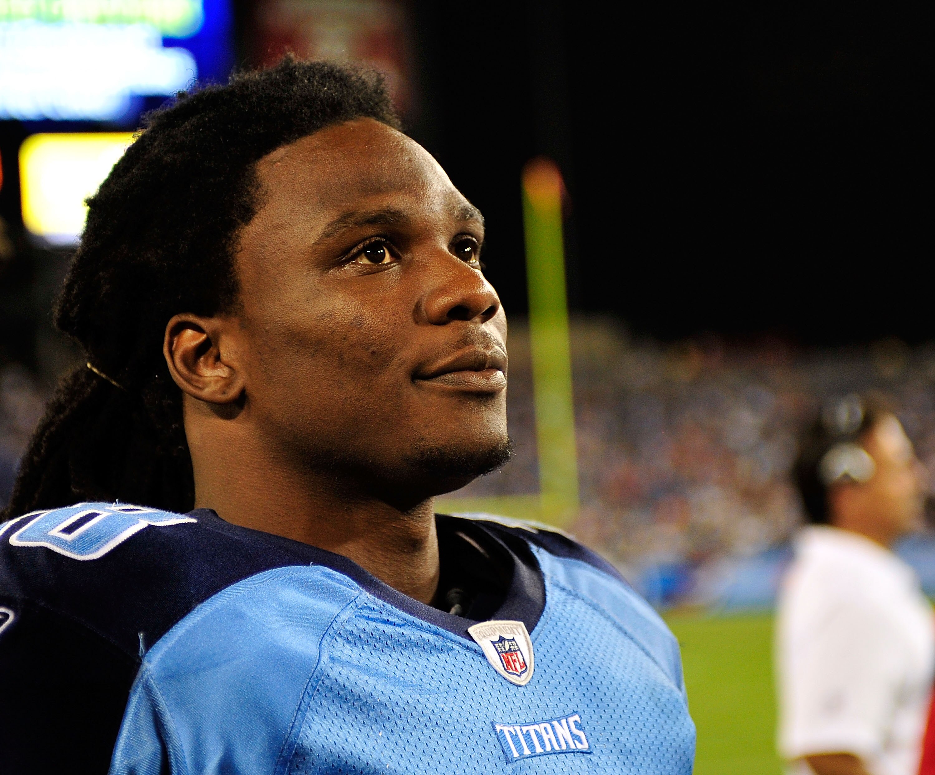 NASHVILLE, TN - AUGUST 23:  Chris Johnson #28 of the Tennessee Titans watches from the sidelines during the second half of a preseason game against the Arizona Cardinals at LP Field on August 23, 2010 in Nashville, Tennessee. Tennessee defeated Arizona, 2