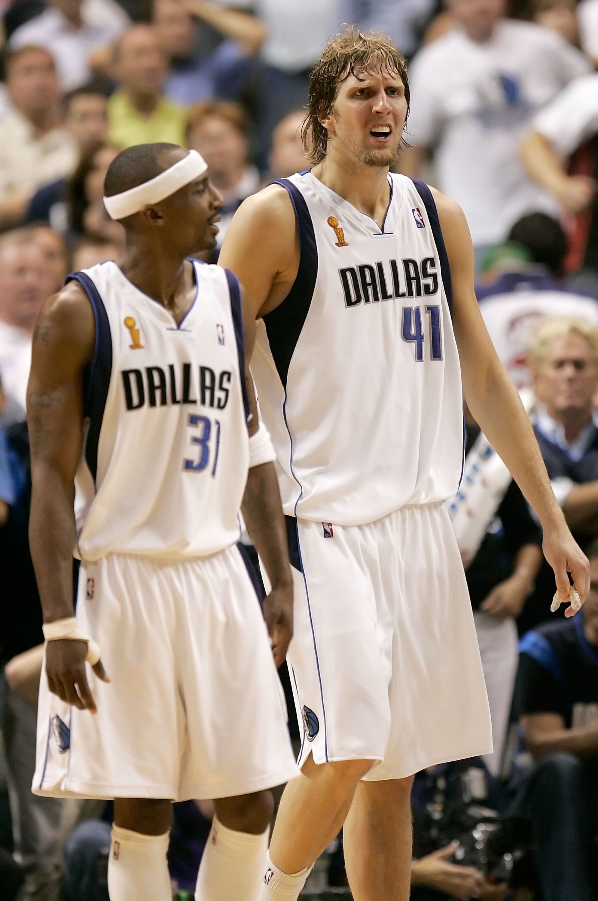 DALLAS - JUNE 20:  Jason Terry #31 and Dirk Nowitzki #41 of the Dallas Mavericks react to a foul in the final seconds of the fourth quarter against the Miami Heat in game six of the 2006 NBA Finals on June 20, 2006 at American Airlines Center in Dallas, T