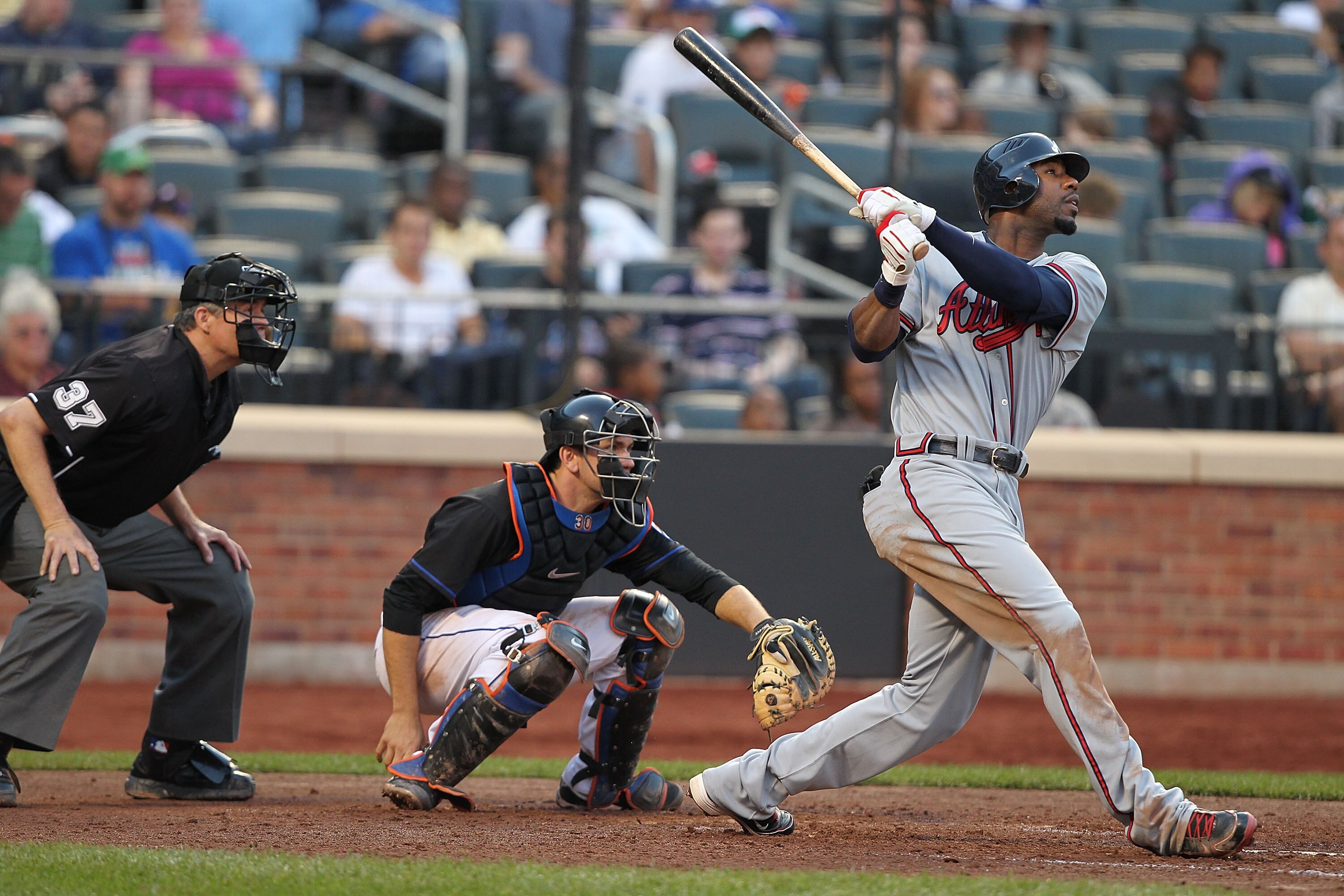 NEW YORK - SEPTEMBER 18:  Jason Heyward #22 of the Atlanta Braves in action against the New York Mets during their game on September 18, 2010 at Citi Field in the Flushing neighborhood of the Queens borough of New York City.  (Photo by Al Bello/Getty Imag