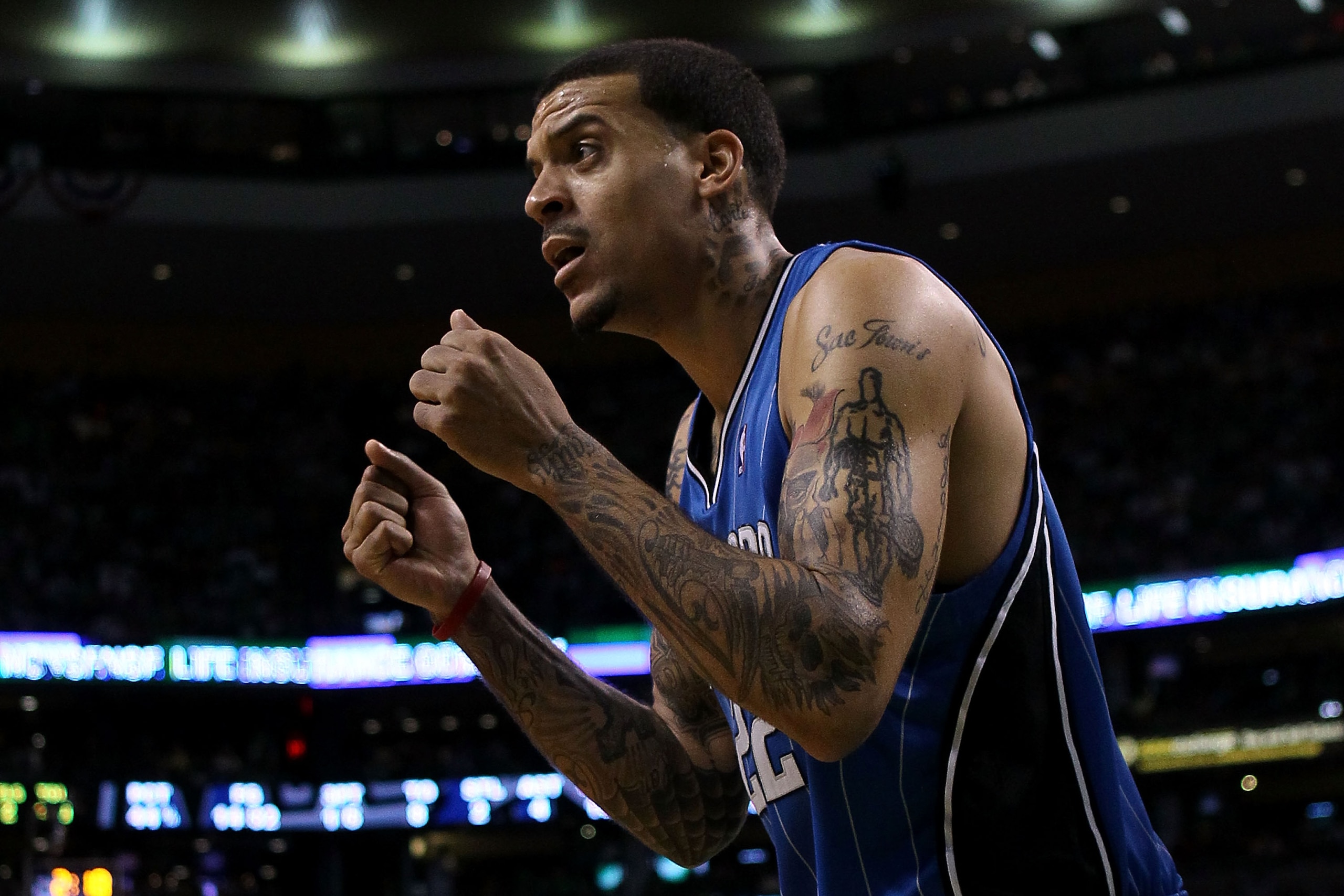 BOSTON - MAY 28:  Matt Barnes #22 of the Orlando Magic reacts after was called for a defensive foul  against the Boston Celtics in Game Six of the Eastern Conference Finals during the 2010 NBA Playoffs at TD Garden on May 28, 2010 in Boston, Massachusetts