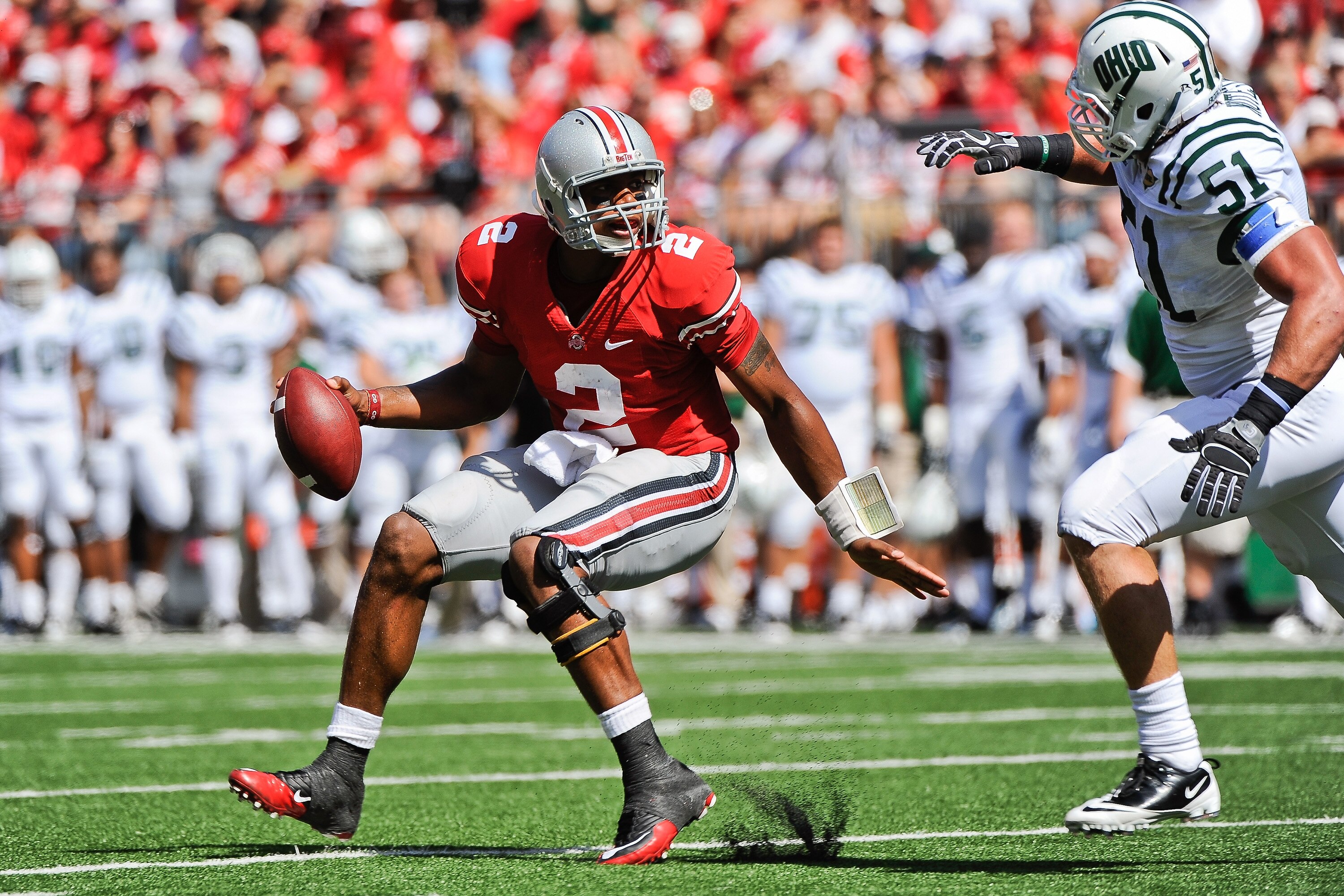 COLUMBUS, OH - SEPTEMBER 18:  Terrelle Pryor #2 of the Ohio State Buckeyes runs with the ball against the Ohio Bobcats at Ohio Stadium on September 18, 2010 in Columbus, Ohio.  (Photo by Jamie Sabau/Getty Images)